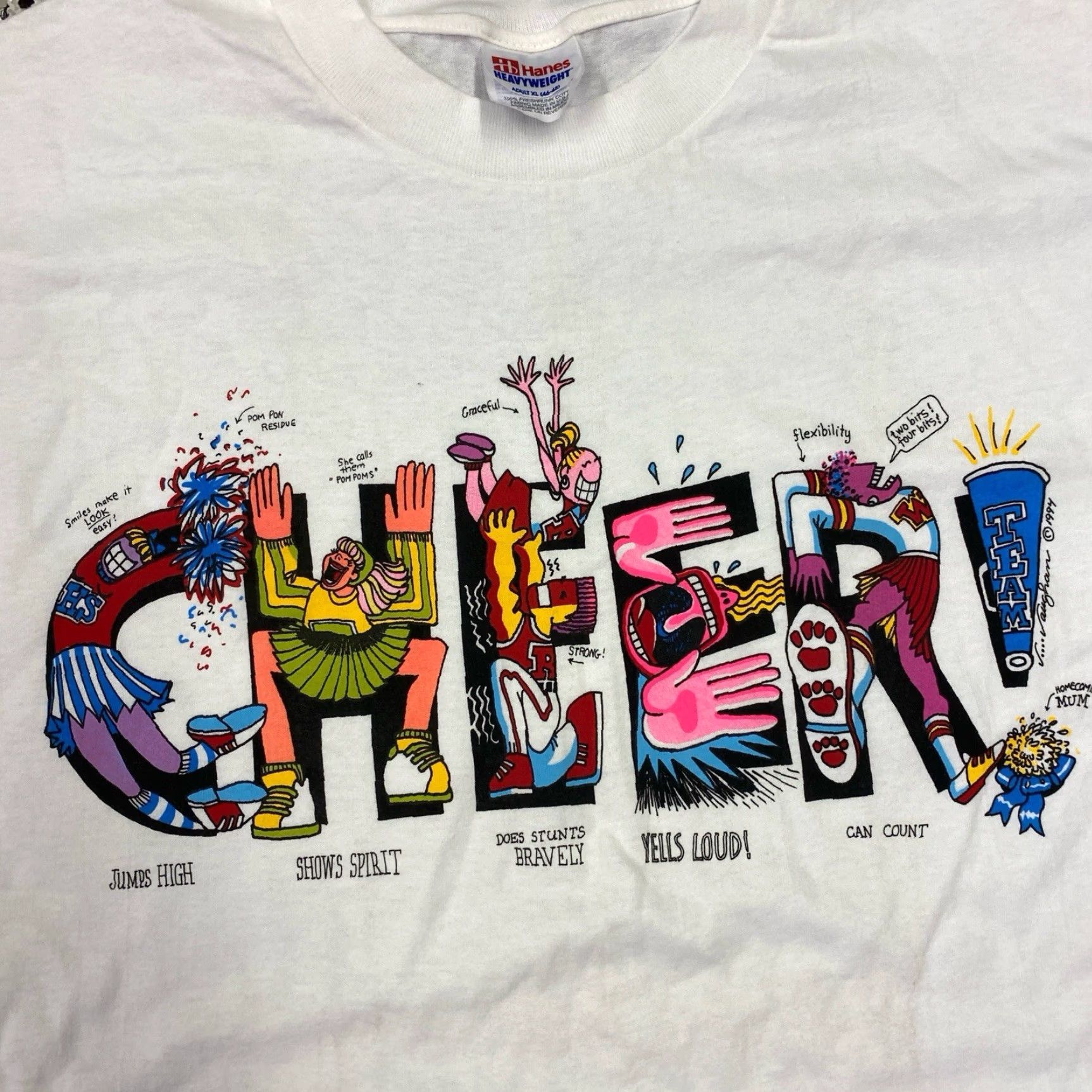 Hanes VINTAGE 90s Cheerleading Shirt Hanes XL White Tee Adult Regular Graphic Print Beach Hawaii USA 80s 90s Retro City Music Machine Washable CM Size US XL / EU 56 / 4 - 2 Thumbnail