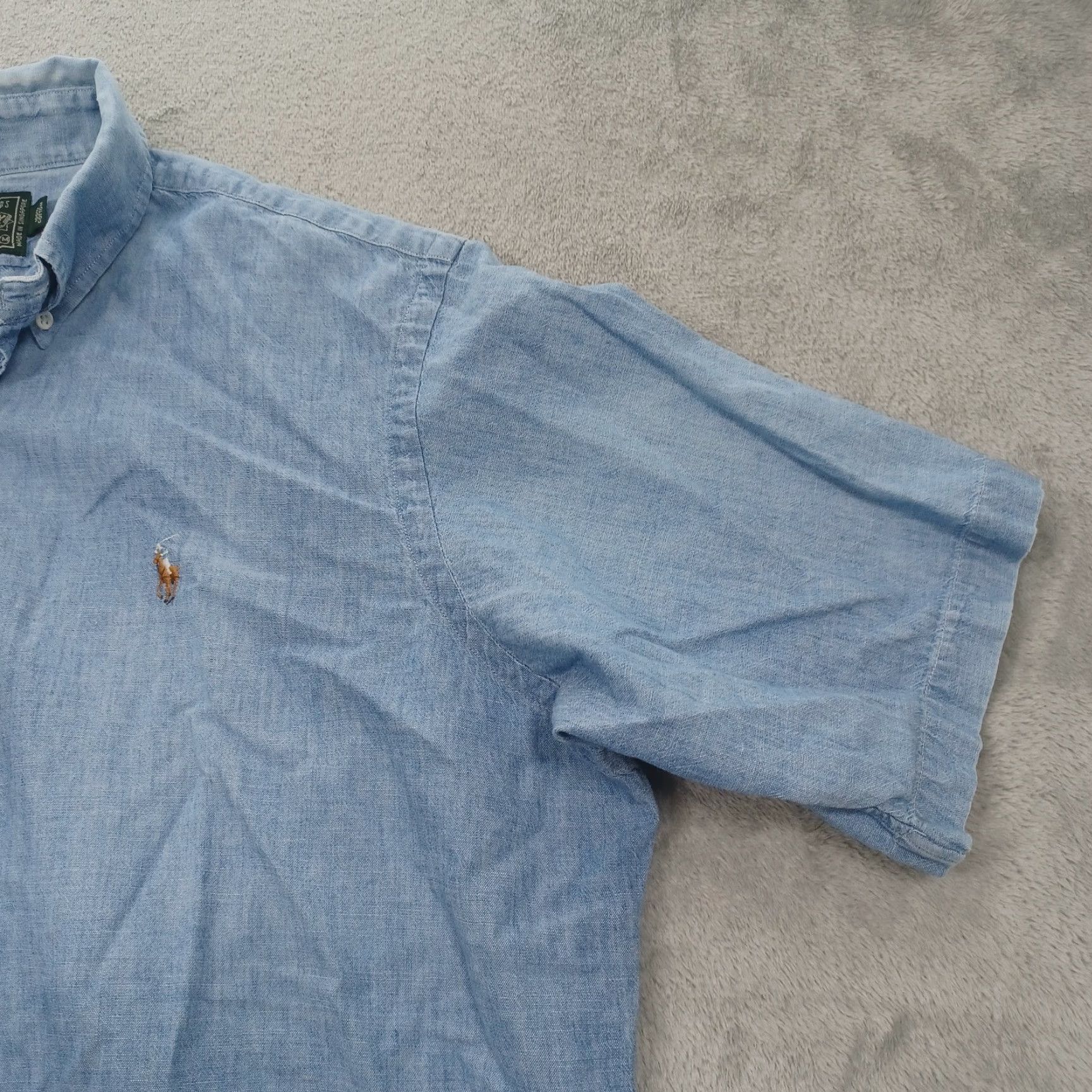 VINTAGE Ralph Lauren Polo Shirt Mens Medium Denim Short Sleeve