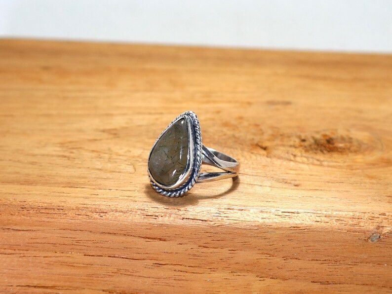 Handmade Handmade Black Rutile Sterling Silver Ring: April Birthstone Size ONE SIZE - 5 Thumbnail