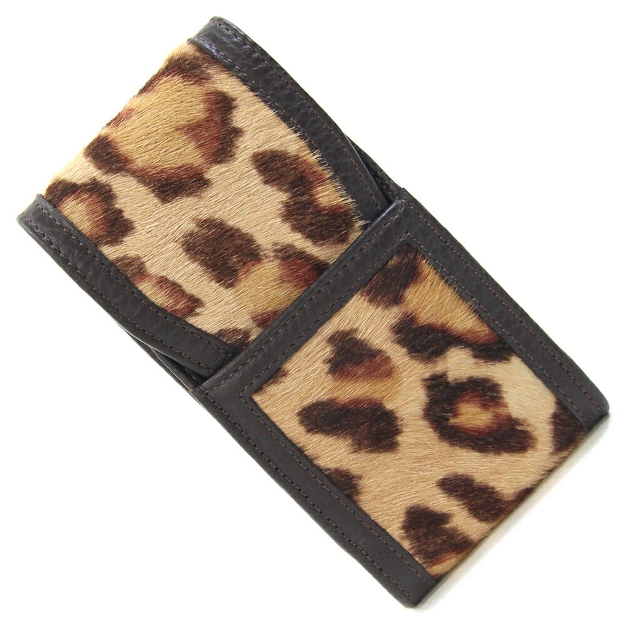 Fendi Fendi Cigarette Case 7AR012, Dark Brown and Beige, Porcupine Leather,  Case, Bag, Pouch, Leopard Print, Women's, FENDI