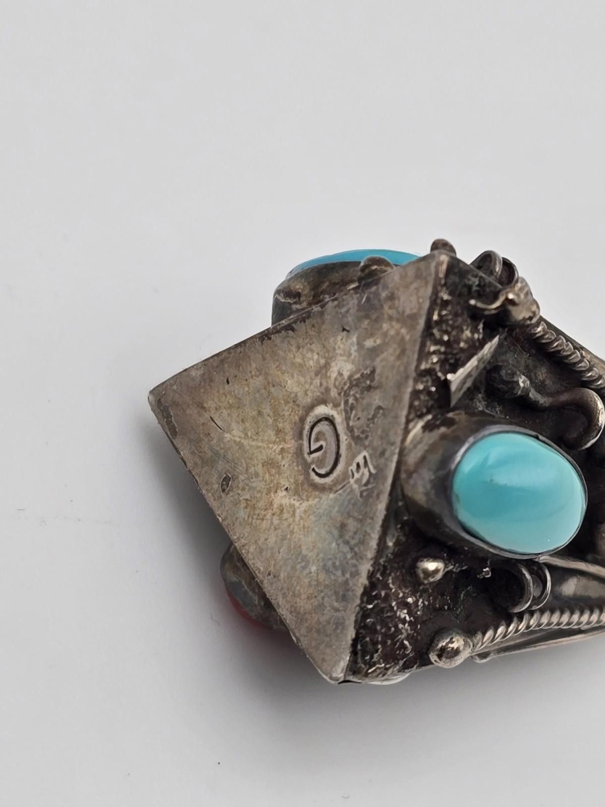 Other Vintage Navajo Sterling Pendant Turquoise Coral Cluster Size ONE SIZE - 8 Thumbnail