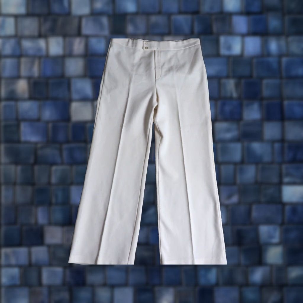 Vintage VTG 70s Jack Winter Double Knit Cream Ivory Hippy Disco Poly 35x30 Slacks Pants Size US 35 - 1 Thumbnail
