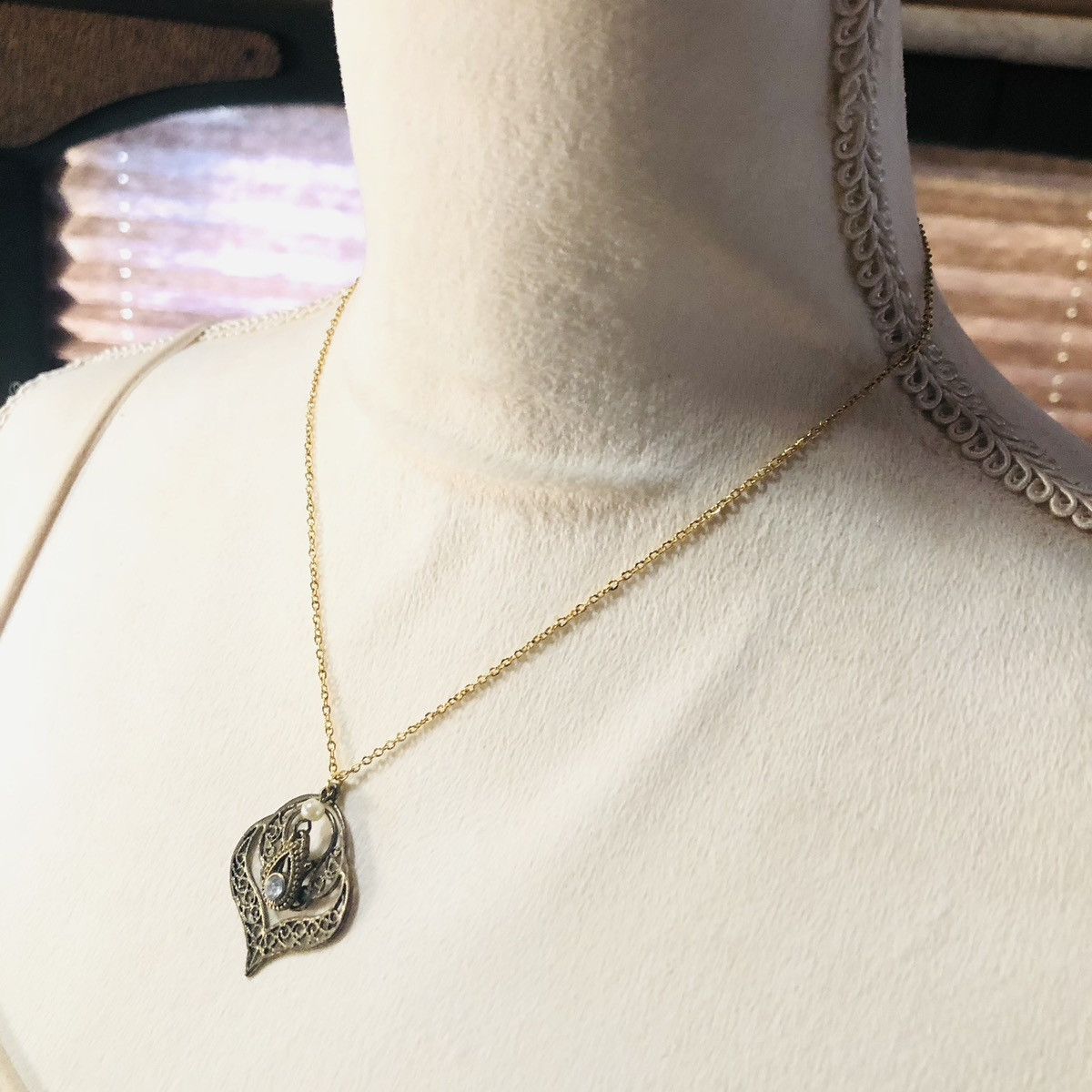 Handmade Handcrafted old golden brass filigree pendant necklace Size ONE SIZE - 3 Thumbnail