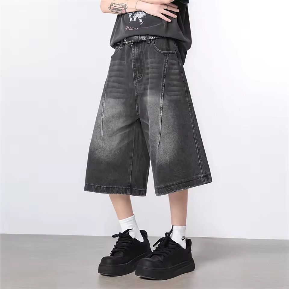 Jean Extra Long Culotte Style Washed Jorts, Baggy Denim Shorts Size US 34 / EU 50 - 5 Thumbnail