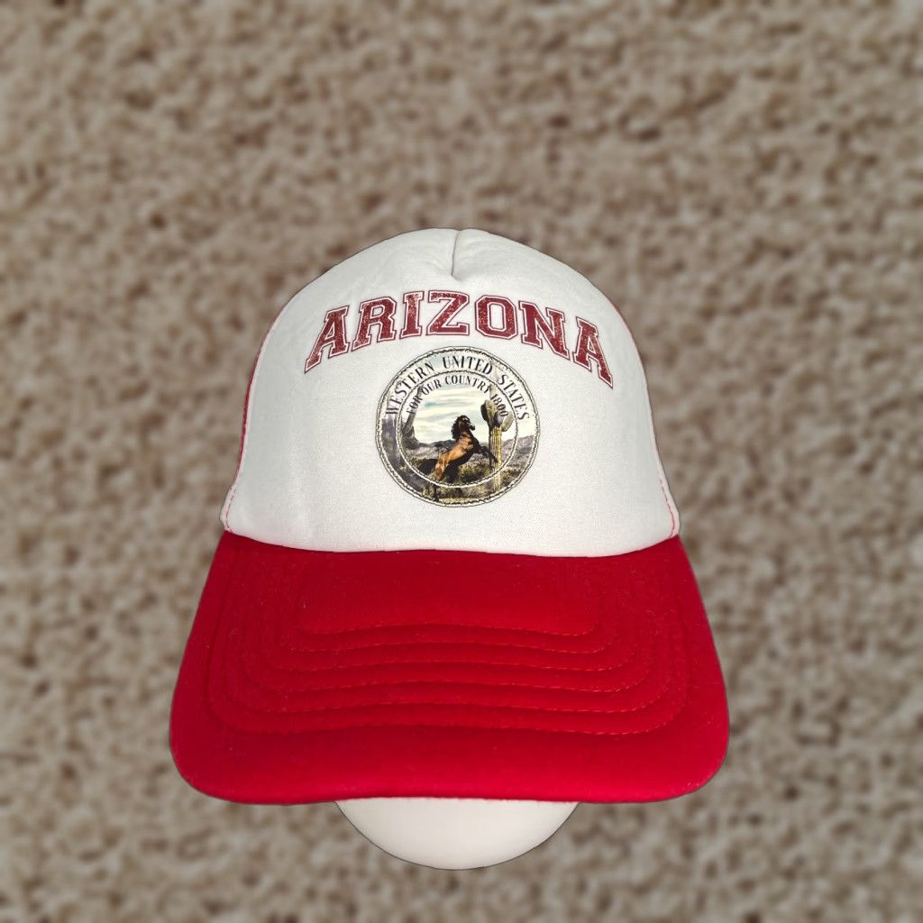 Vintage VINTAGE? Arizona Hat Cap Snap Back Adult One Size Red Trucker Polyester Western USA 1800 Size ONE SIZE - 1 Thumbnail
