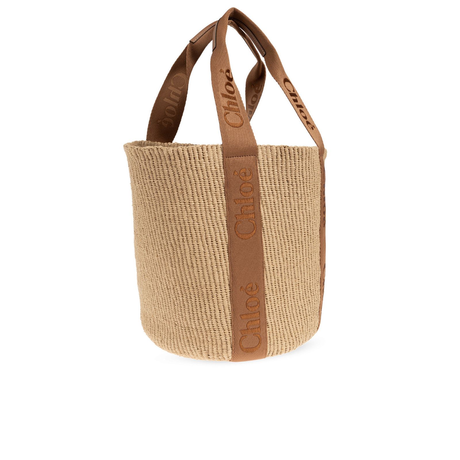 Chloe Chloe Large Basket Tote Brown Raffia-Effect Linen Shoulder B Size ONE SIZE - 3 Thumbnail