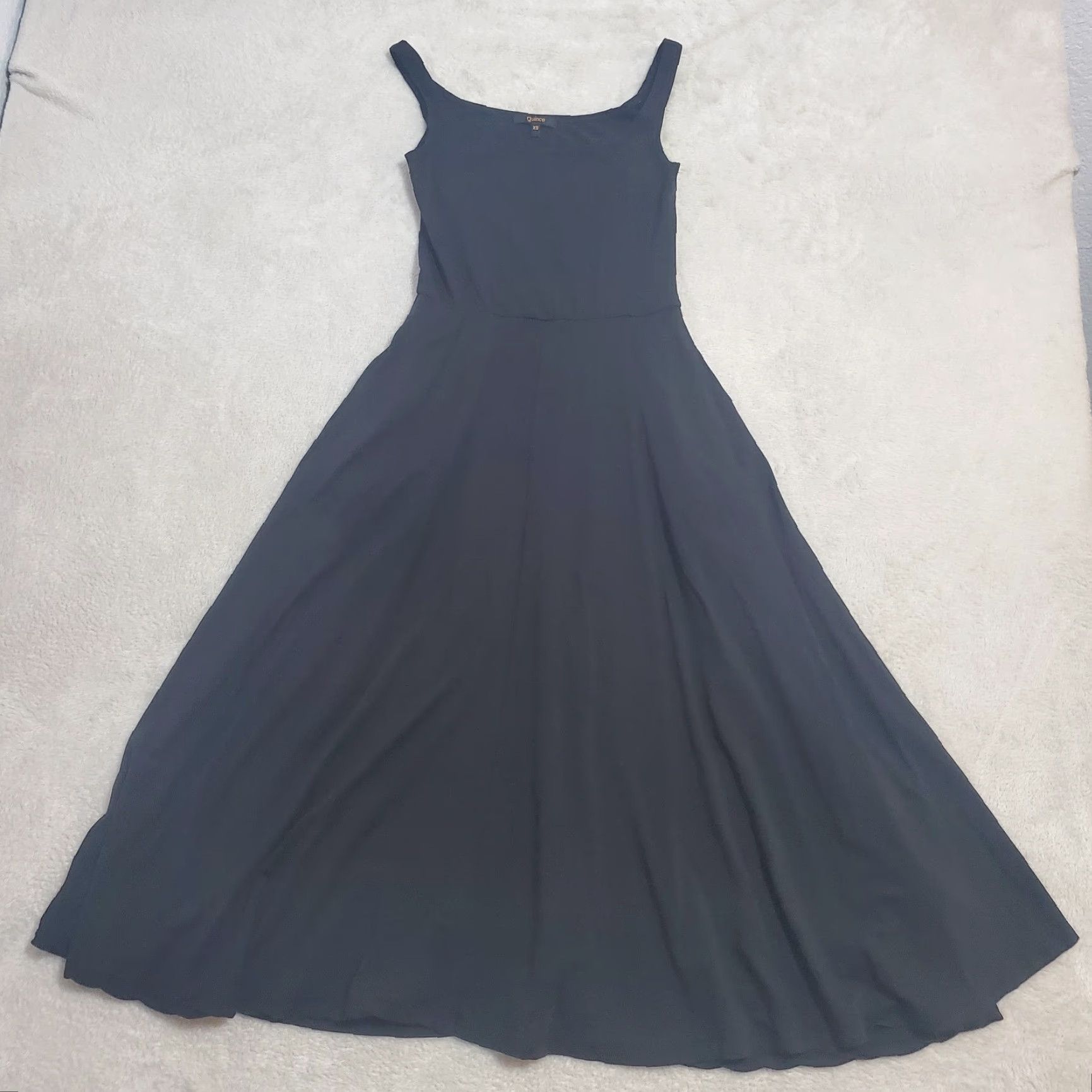 Quince Dress Women XS Black Midi Sleeveless Jersey Lyocell Spandex Pockets  Minimalist Fit & Flare Tank