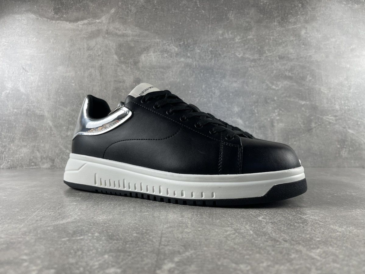 Emporio Armani Emporio Armani NWB Leather Sneakers Black Silver 2019-20 Size US 12 / EU 45 - 3 Thumbnail
