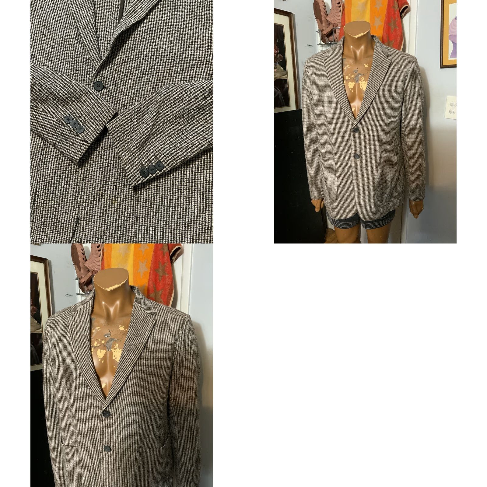 Zara Zara Blazer Jacket XL Relaxed Fit Houndstooth Two Button Sportscoat Mens Size 46R - 8 Thumbnail