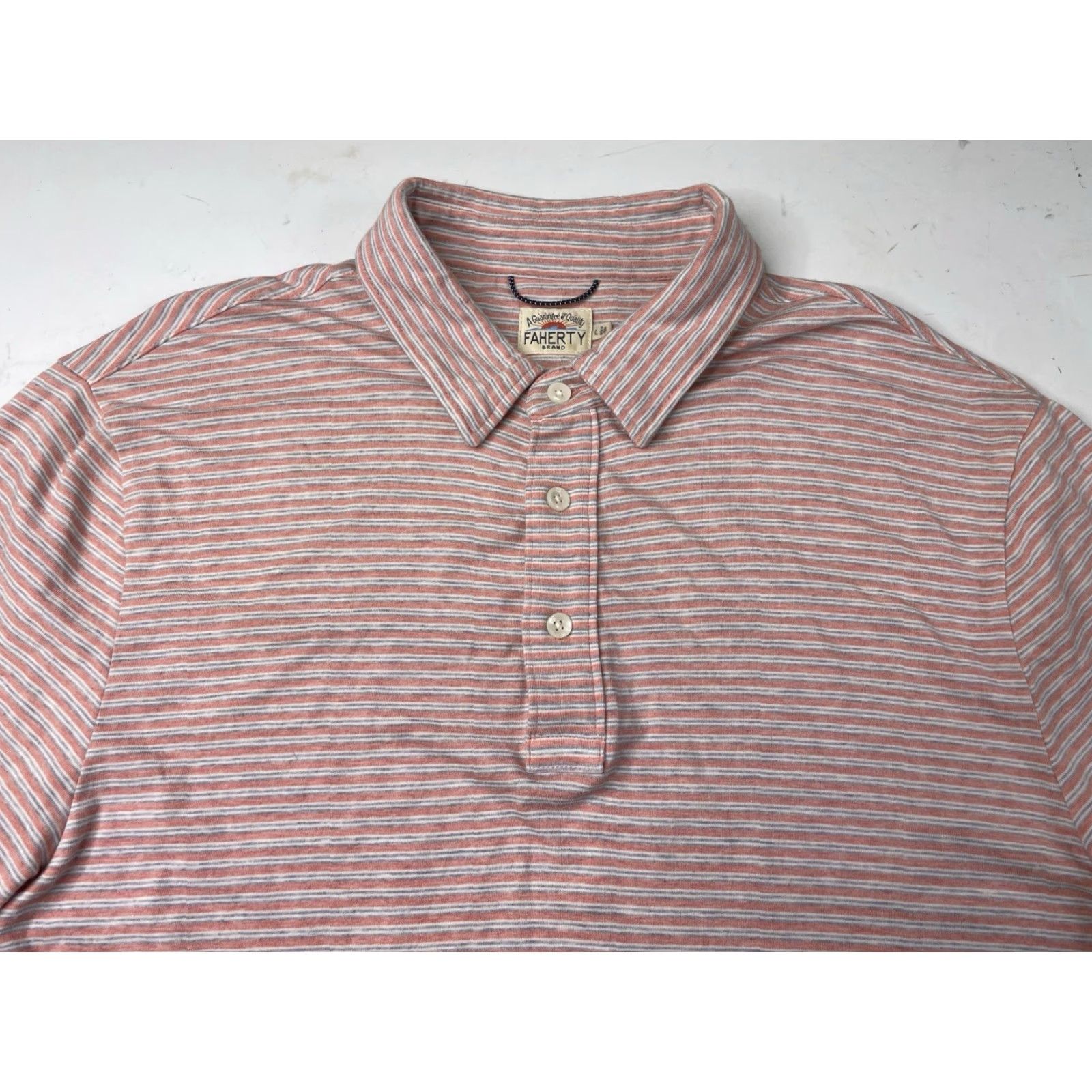 Faherty Faherty Polo Shirt Men L Short Sleeve Multicolor Striped Cotton Jersey Preppy Button Embroidered Logo slot Size US L / EU 52-54 / 3 - 2 Thumbnail