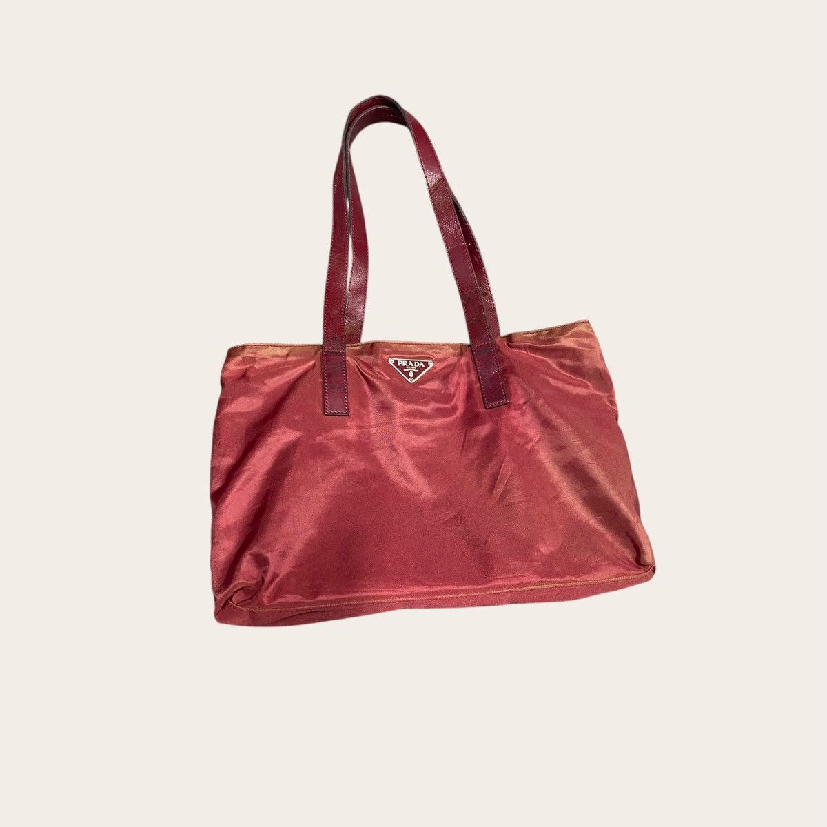 Prada Prada Burgundy Nylon Tote Bag | Leather Handles Size ONE SIZE - 3 Thumbnail