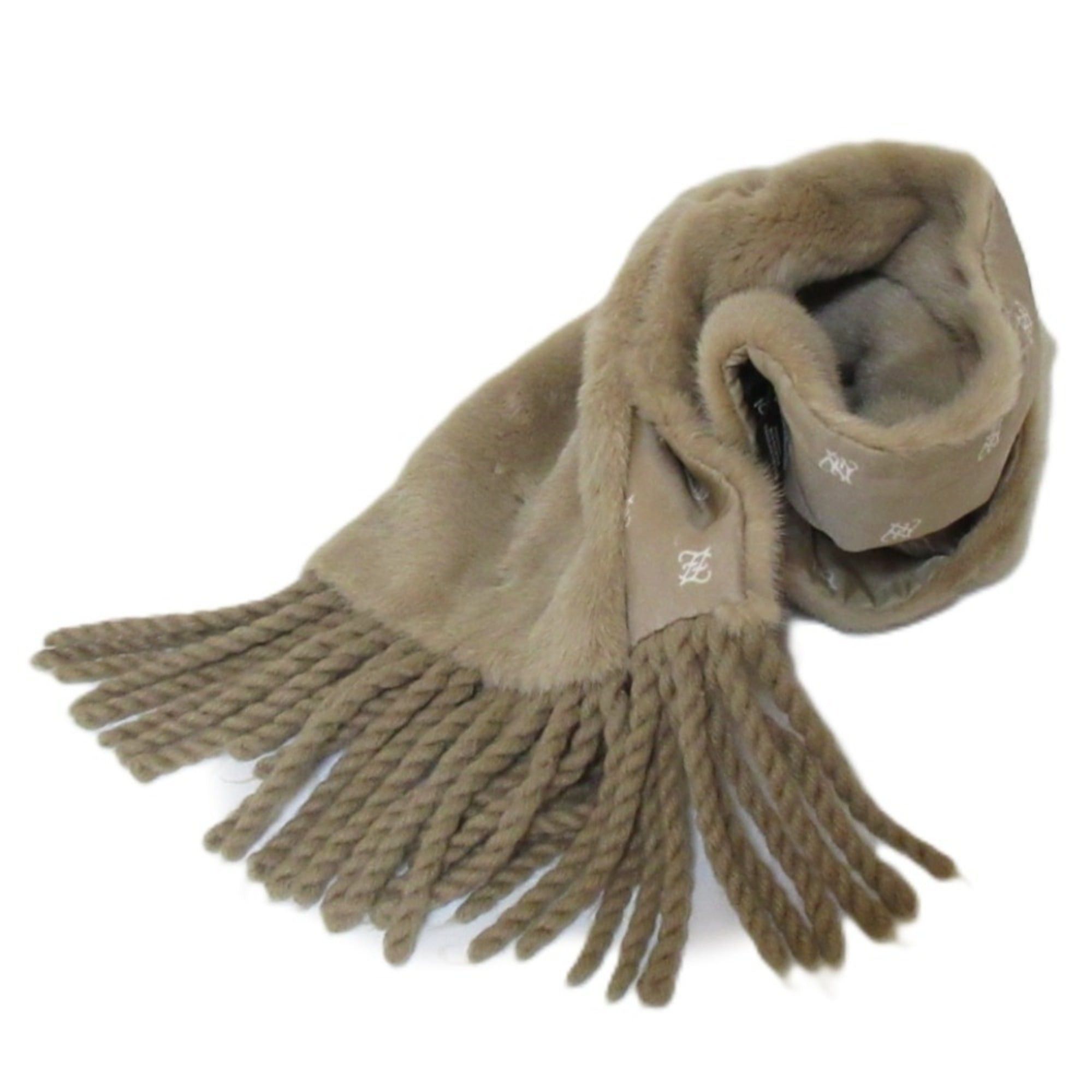 Fendi FENDI Mink Fur Fringe Stole Scarf Tippet Brown Beige Women's Size ONE SIZE - 1 Thumbnail