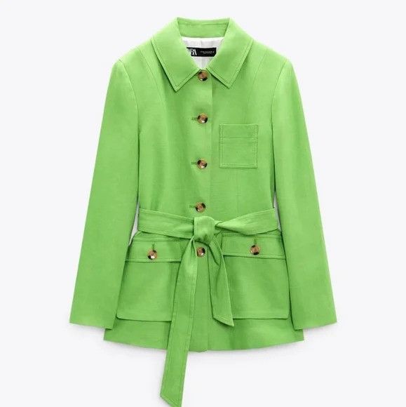 Zara Zara linen belted jacket apple green size XL L available Grailed