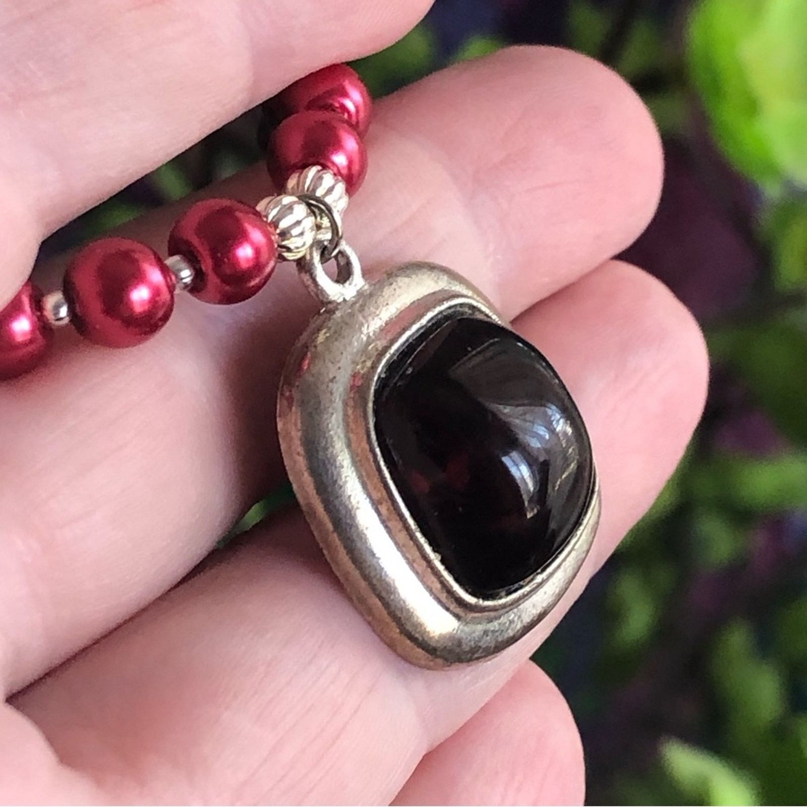 Handmade Handcrafted repurpose dark vampire blood dome Pearl necklac Size ONE SIZE - 10 Thumbnail