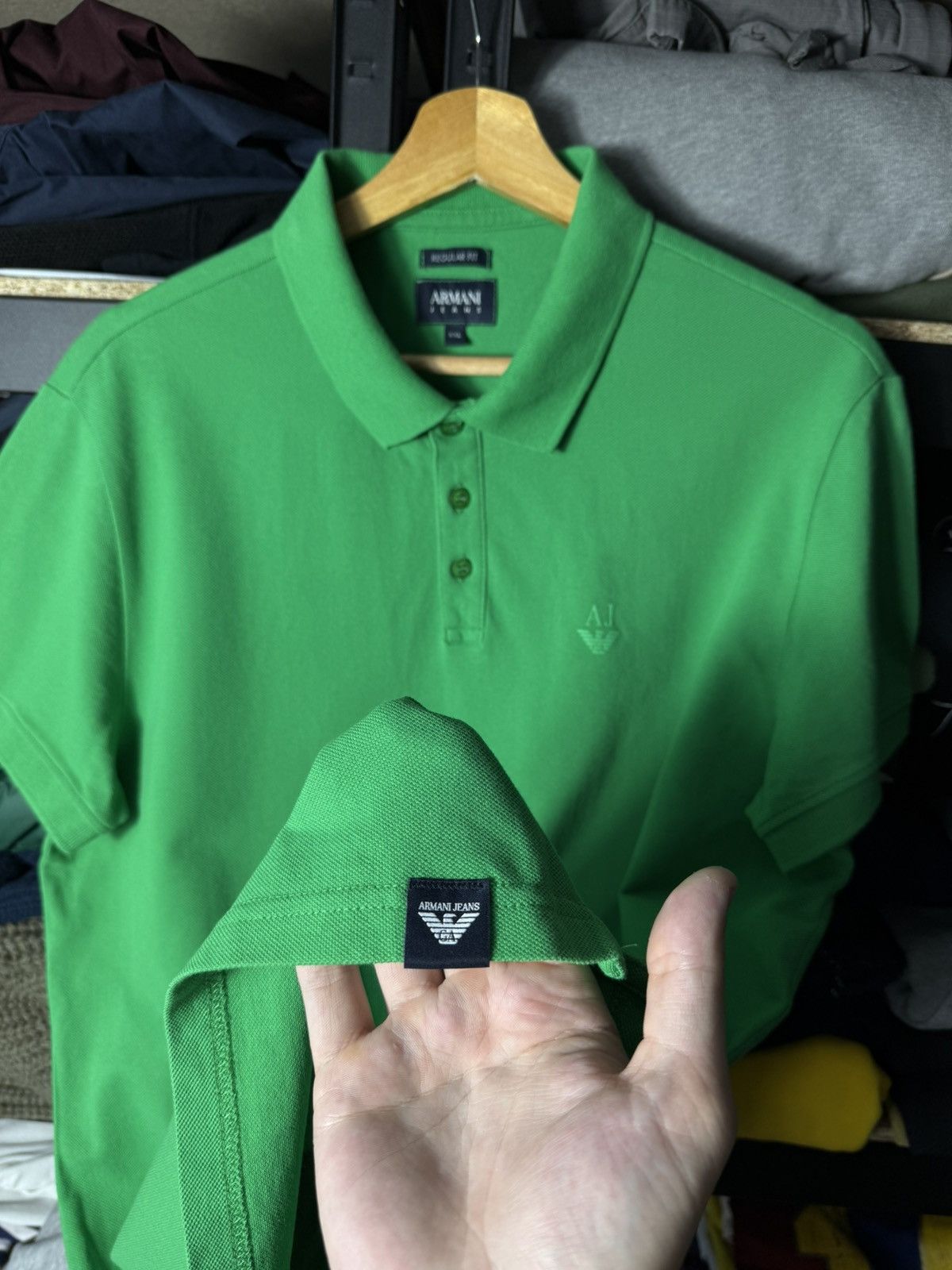 Armani Armani Jeans Polo Shirt Men XXL Green Regular Fit AJ Logo Size US XXL / EU 58 / 5 - 4 Thumbnail