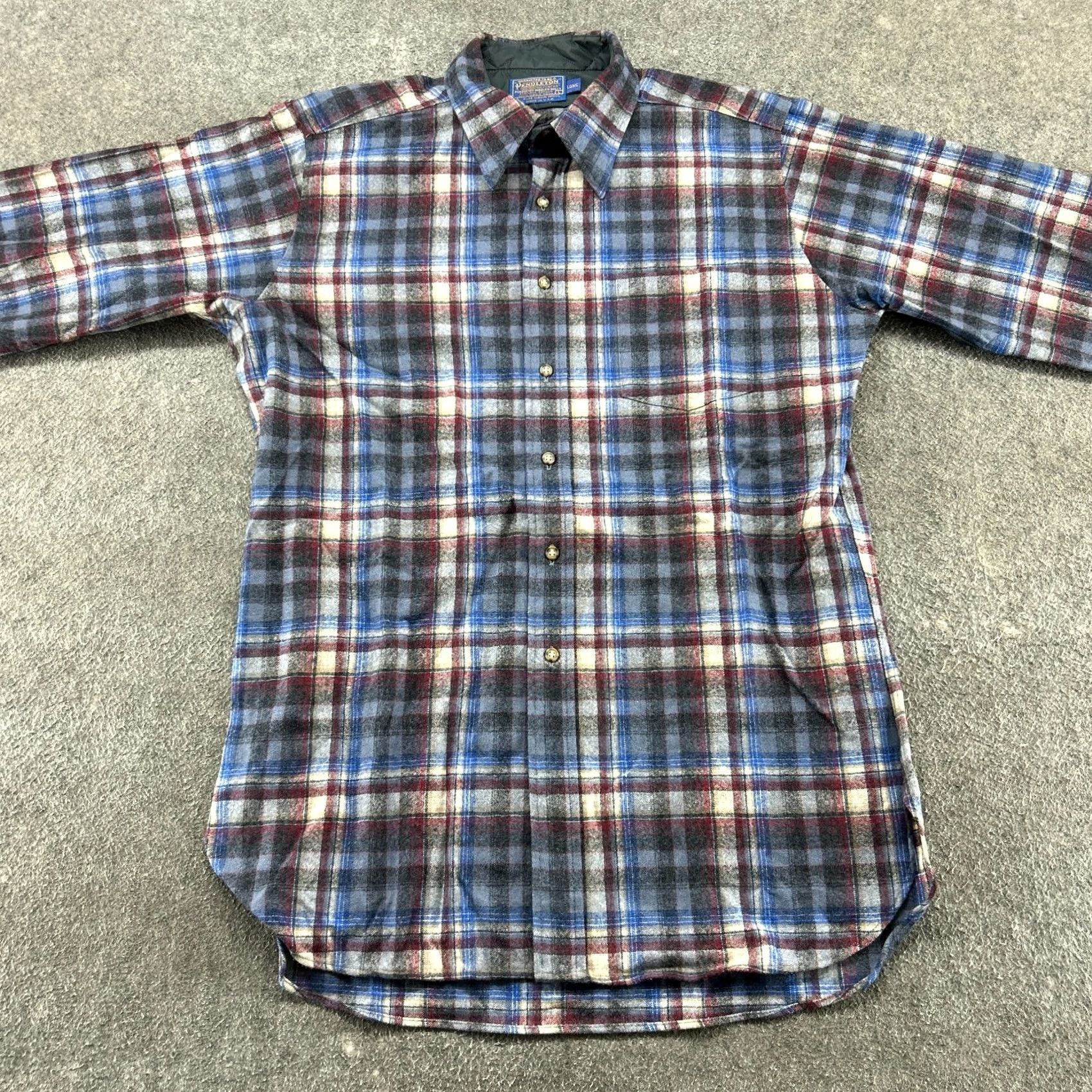 Pendleton VINTAGE Pendleton Shirt Mens L Long Blue Red Button Up Plaid Virgin Wool USA 80s Size US L / EU 52-54 / 3 - 3 Thumbnail