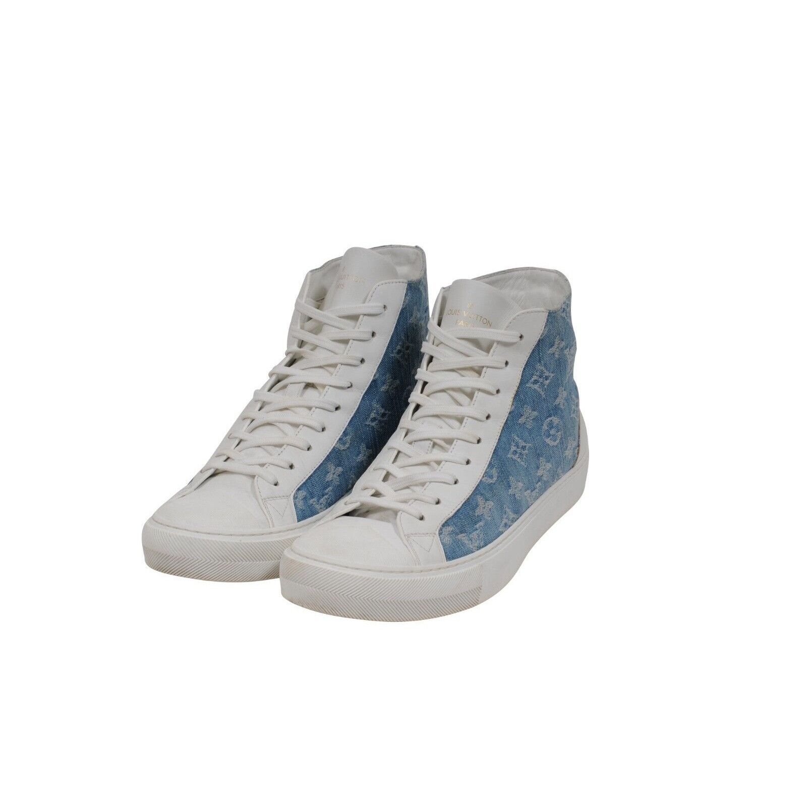 Louis Vuitton White Blue Denim LV Tattoo High Top Sneakers - 01897 Size US 9 / EU 42 - 3 Thumbnail