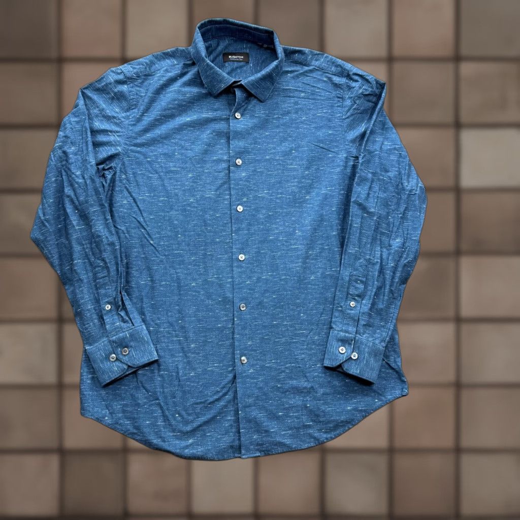 BUGATCHI VINTAGE Bugatchi Shirt Mens Large Blue OoohCotton Tech Long Sleeve Button Up Stretch Size US L / EU 52-54 / 3 - 1 Thumbnail