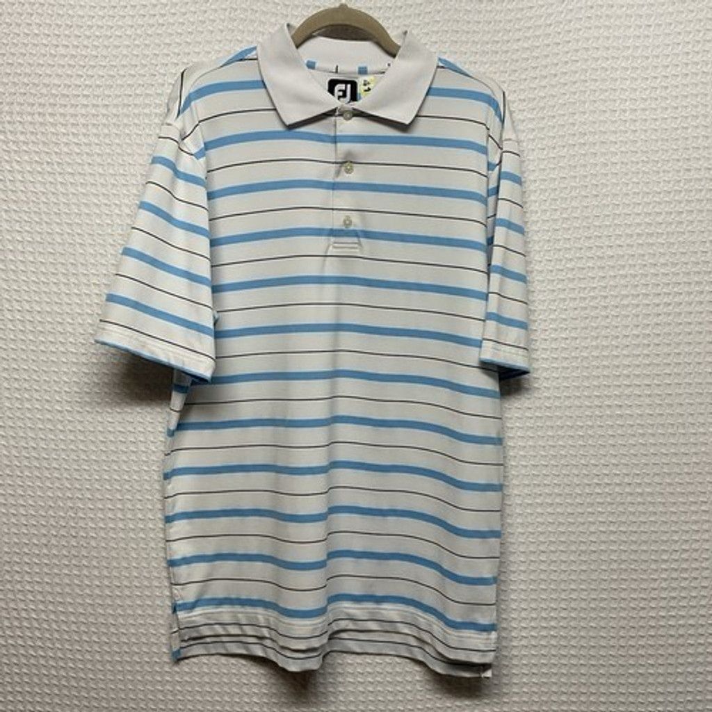 Footjoy FootJoy White/Blue Striped Performance Golf Polo Shirt Men M Size US M / EU 48-50 / 2 - 7 Thumbnail