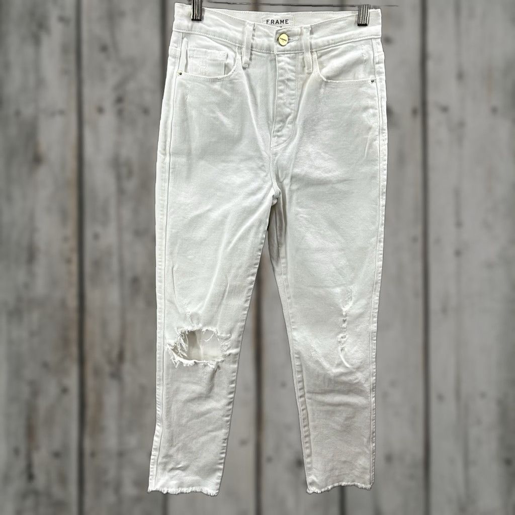 Frame FRAME Le Sylvie High Rise Capri Cropped Jeans Women 25 Regular White Denim 90s Preppy Womens Size 42" / US 20 - 1 Thumbnail