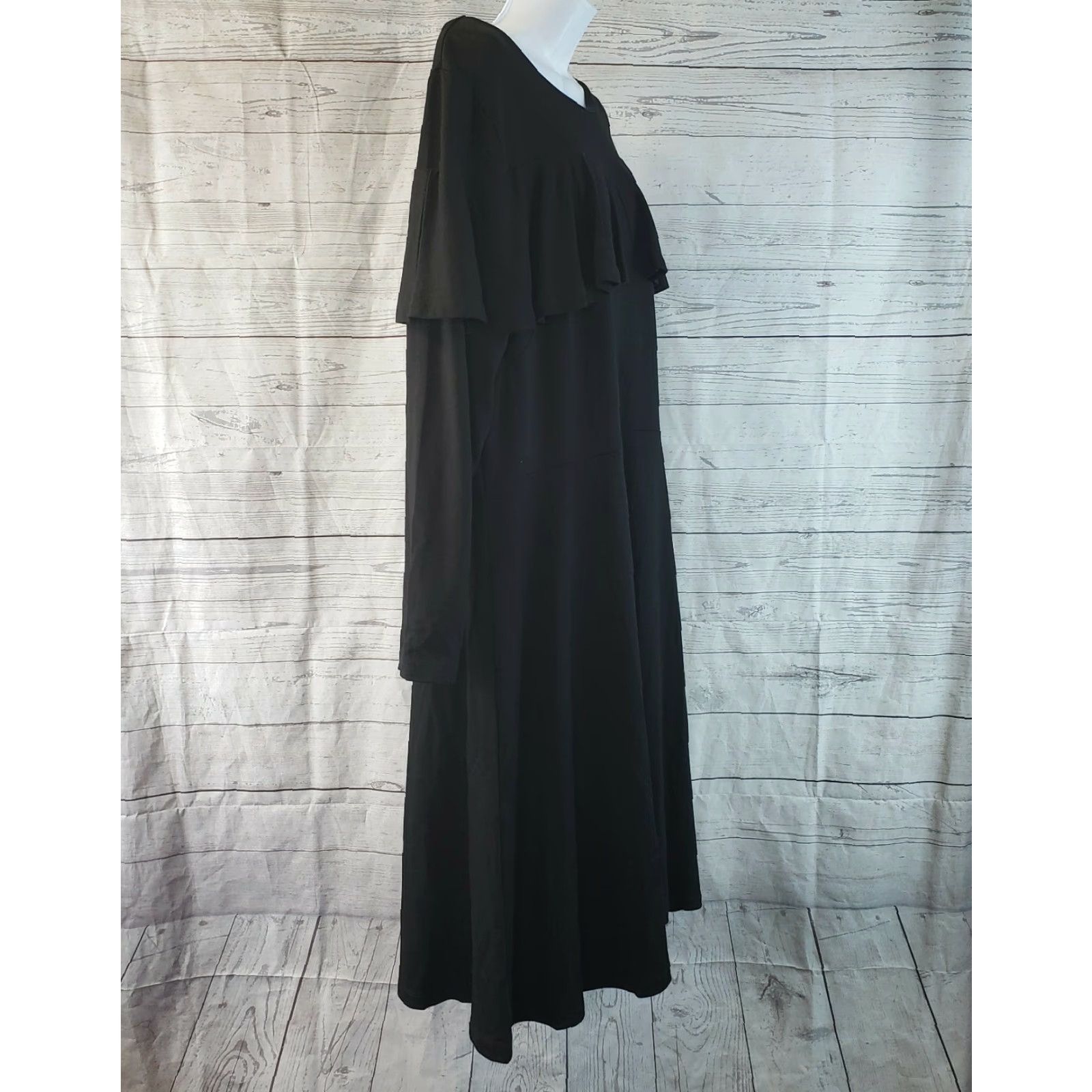 Vintage VINTAGE Eloquii Womens Dress Sz 20 Solid Black Long Sleeve Ruffle Rayon Blend Knee Length Womens Size 3XL / US 20-22 - 4 Thumbnail