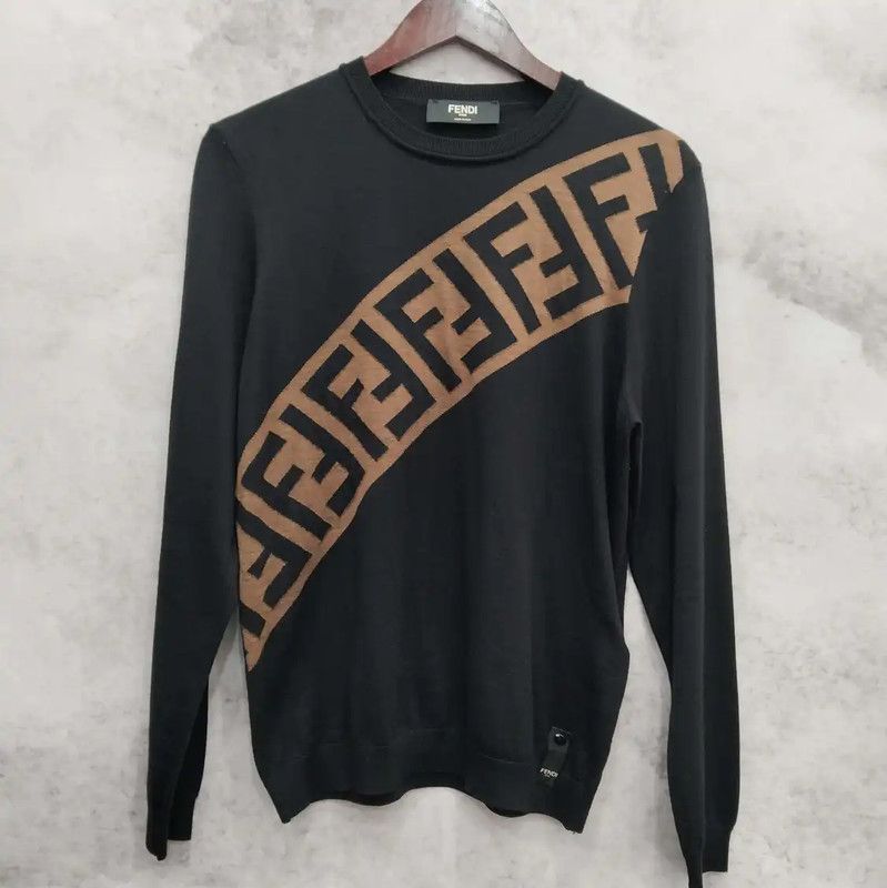 Fendi Fendi Black Wool Long Sleeve Knit Sweater 0089 Size US M / EU 48-50 / 2 - 1 Thumbnail