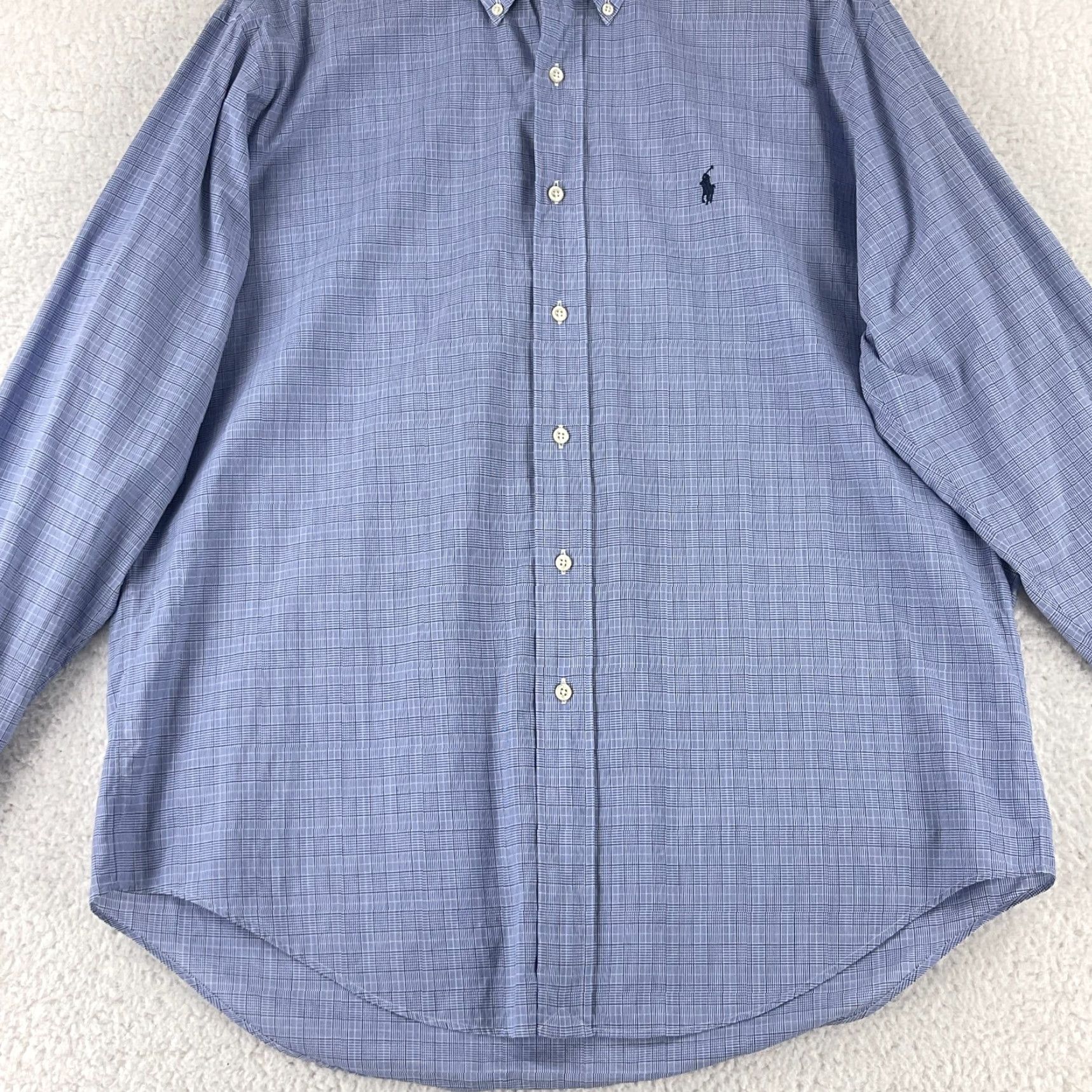 Ralph Lauren VINTAGE Ralph Lauren Button-Down Dress Shirt Men Large Blue Plaid Long Sleeve VTG Cotton Size 42R - 5 Thumbnail