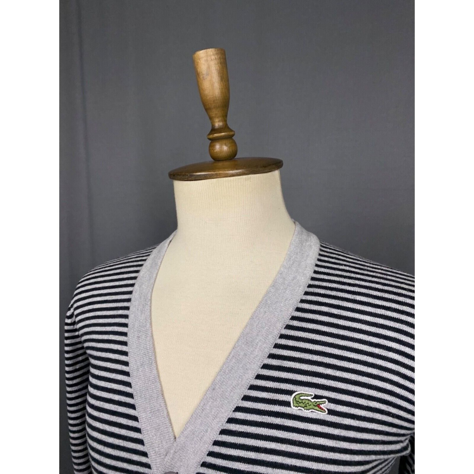 Lacoste Lacoste LIVE! Small Logo Men's Gray Striped Cardigan Sweater Size US XXL / EU 58 / 5 - 5 Thumbnail