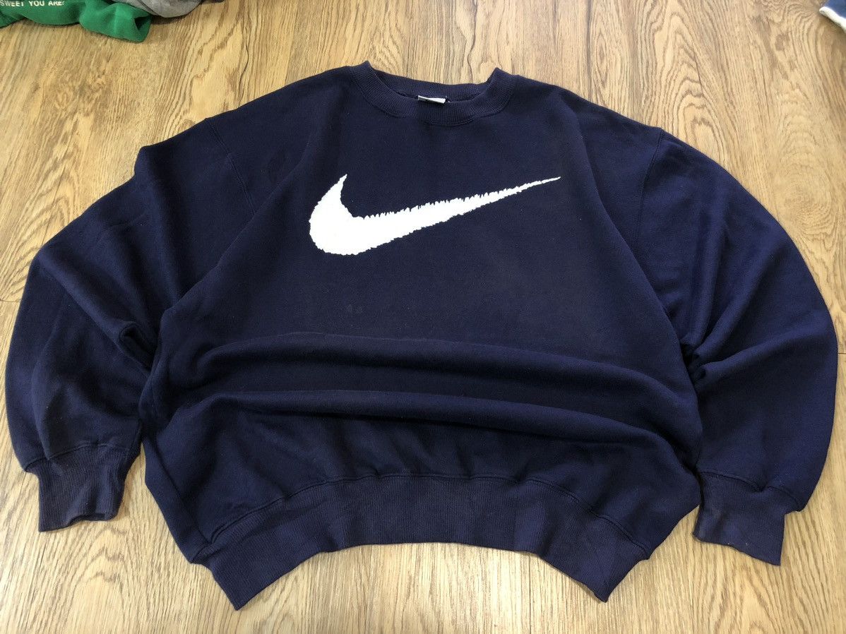 image of 90’S Nike Big Swoosh Sweatshirt in Blue, Men's (Size Medium)