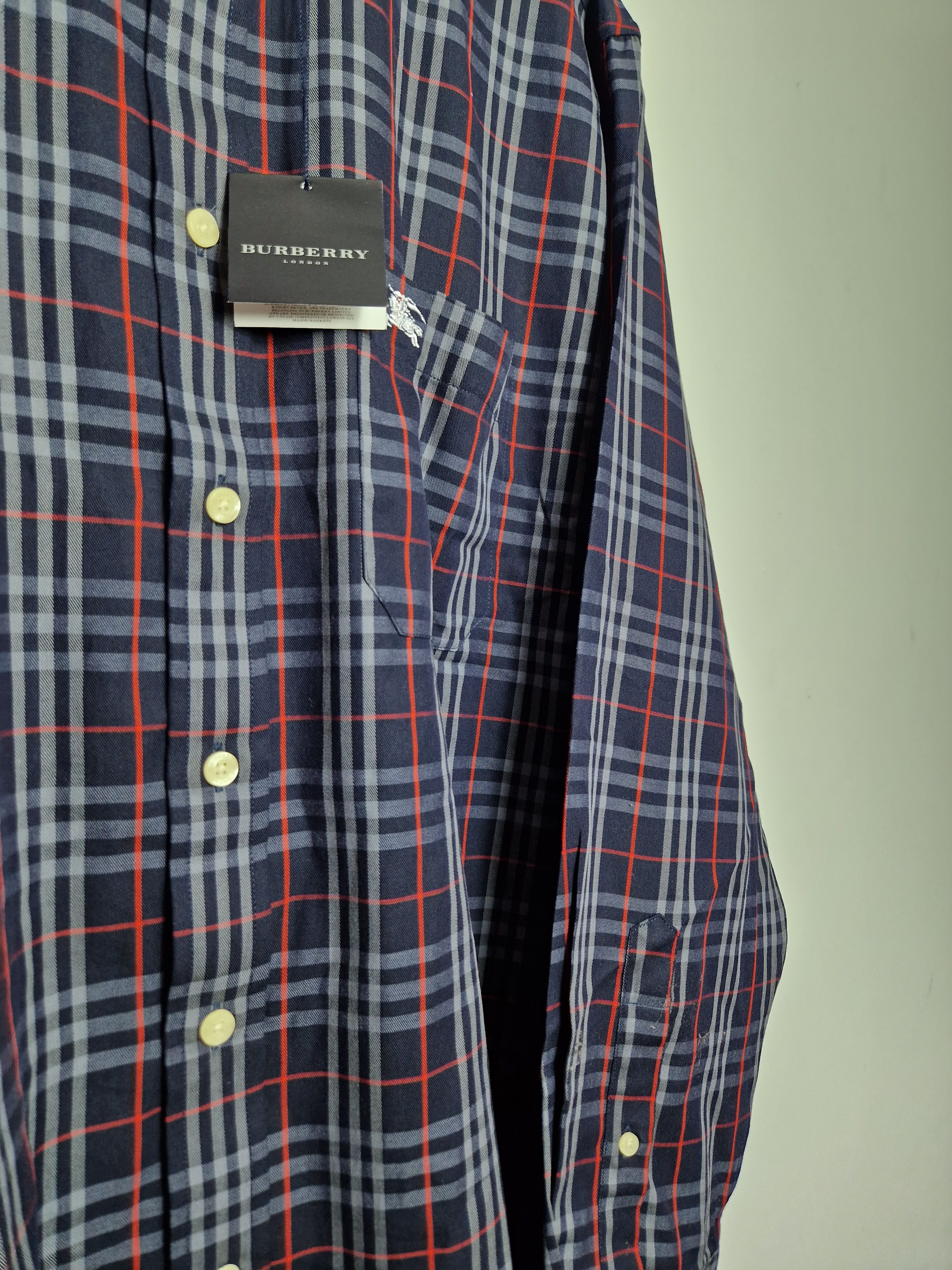 Burberry × Vintage Burberry vintage DSWT navy nova check shirt Size US XL / EU 56 / 4 - 5 Thumbnail