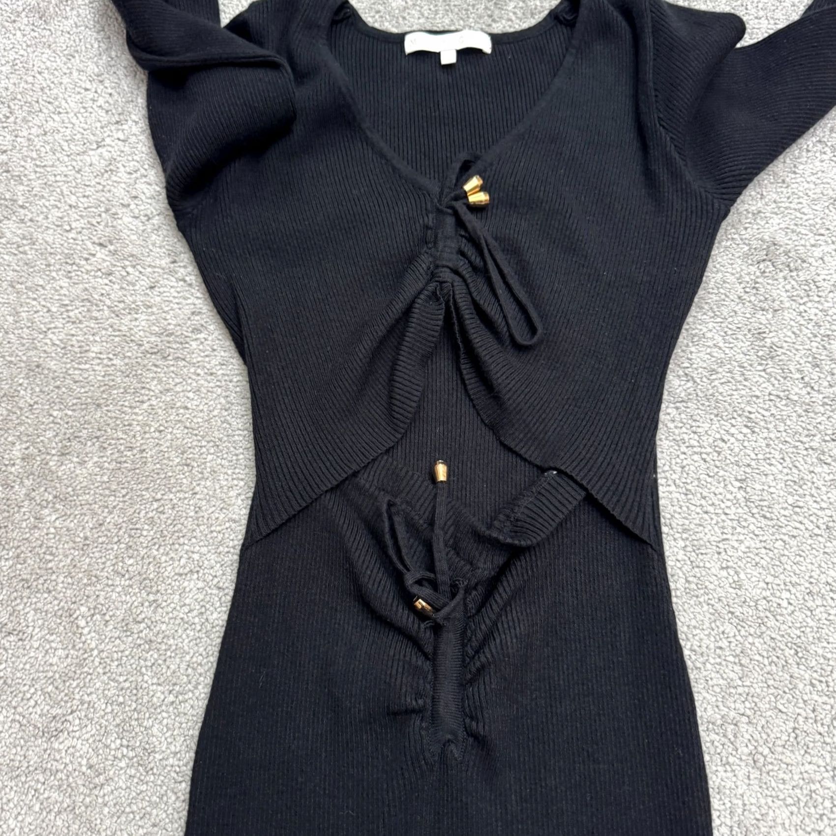 Vintage More To Come Ribbed Knit Cut-Out Midi Bodycon Dress Womens Medium Black Stretch Size M / US 6-8 / IT 42-44 - 5 Thumbnail