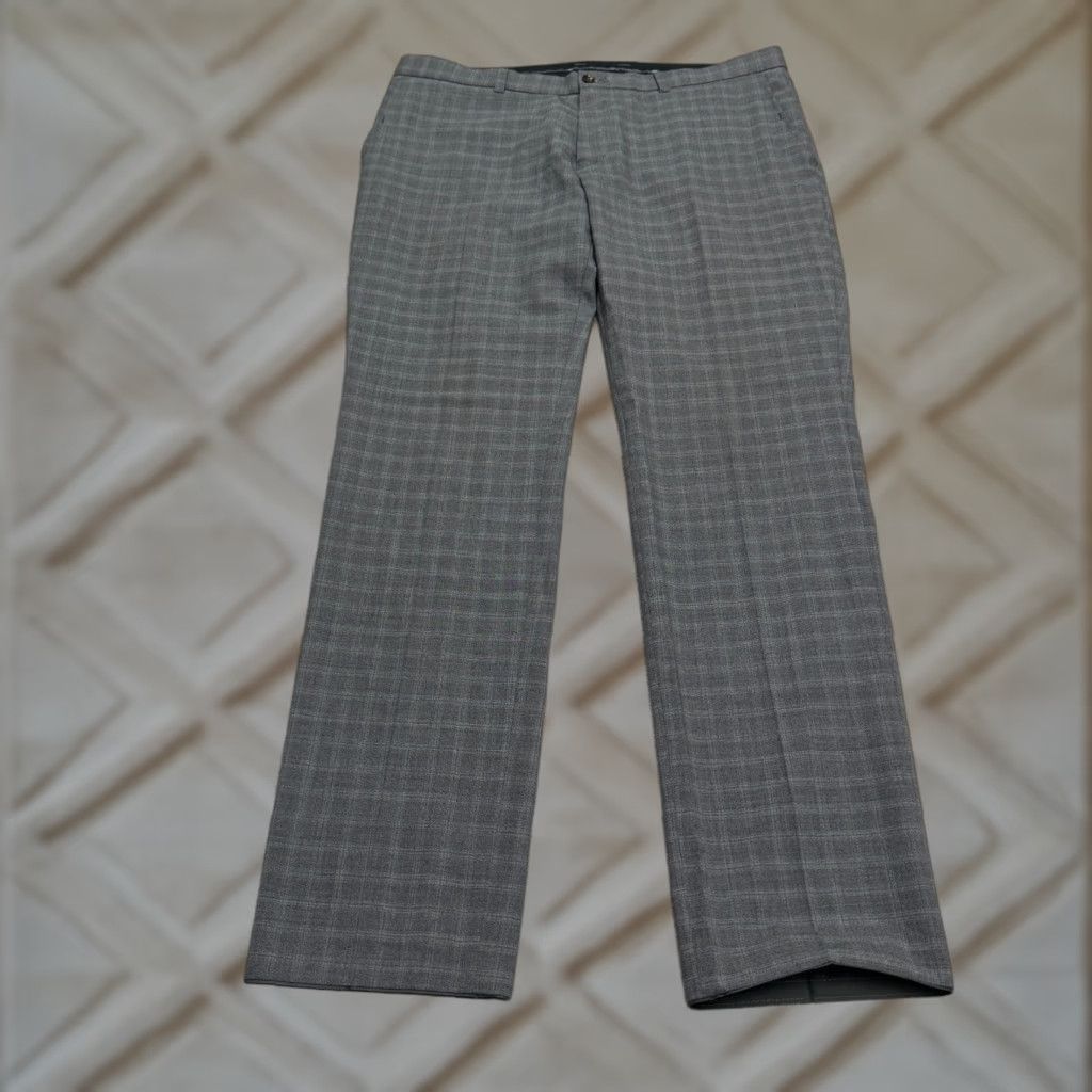 Vintage Sunwill Pants Mens 38L Gray Plaid Wool Blend Straight Trousers Dress Work Size US 38 / EU 54 - 1 Thumbnail