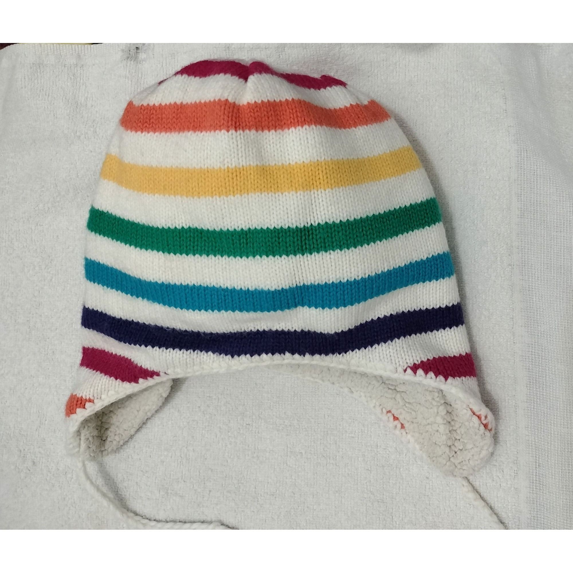 Aeropostale Aeropostale Rainbow Striped Ear Flap Pom Pom Knit Hat Sherpa Size ONE SIZE - 15 Thumbnail
