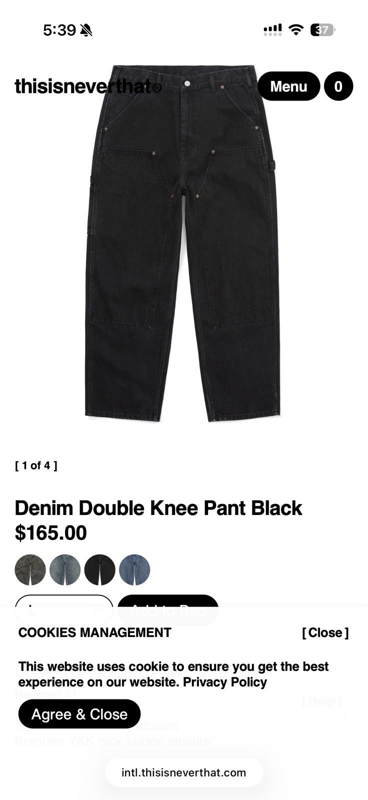 thisisneverthat thisneverthat Denim Double Knee Pant Black size L Size US 32 / EU 48 - 2 Thumbnail