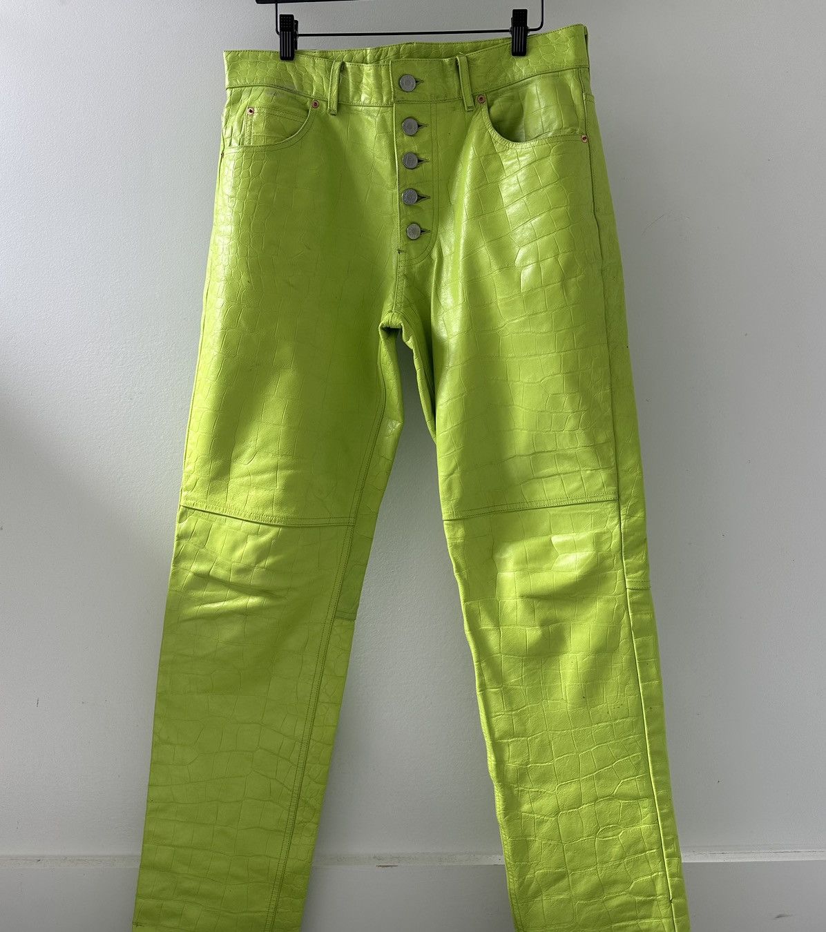 Image of Martine Rose Croc Leather Jujy Pants in Green, Men's (Size 33)