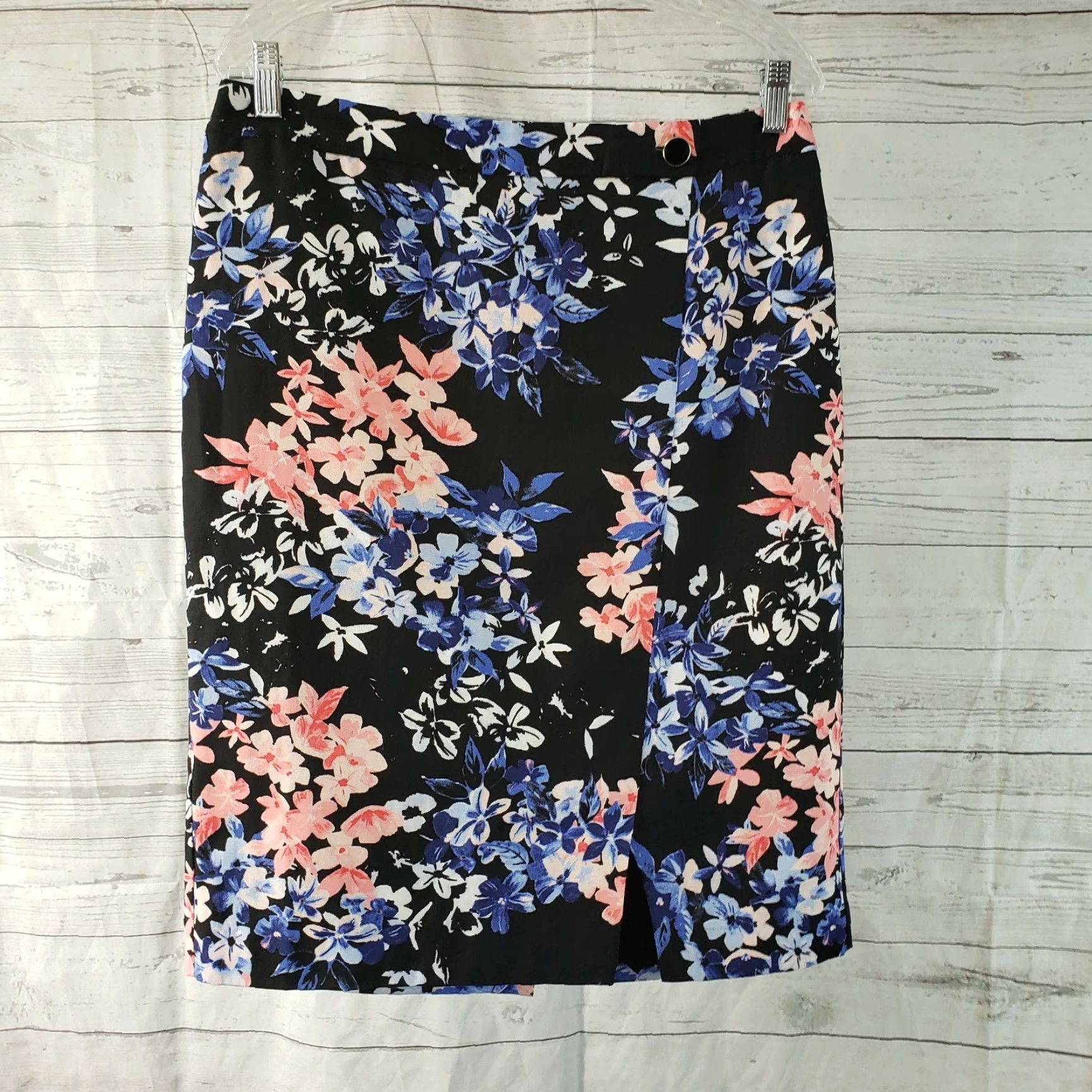 Talbots Talbots Skirt 10 Black Pink Floral Cotton Blend Zip Knee Length Womens Size 32" / US 10 / IT 46 - 2 Thumbnail