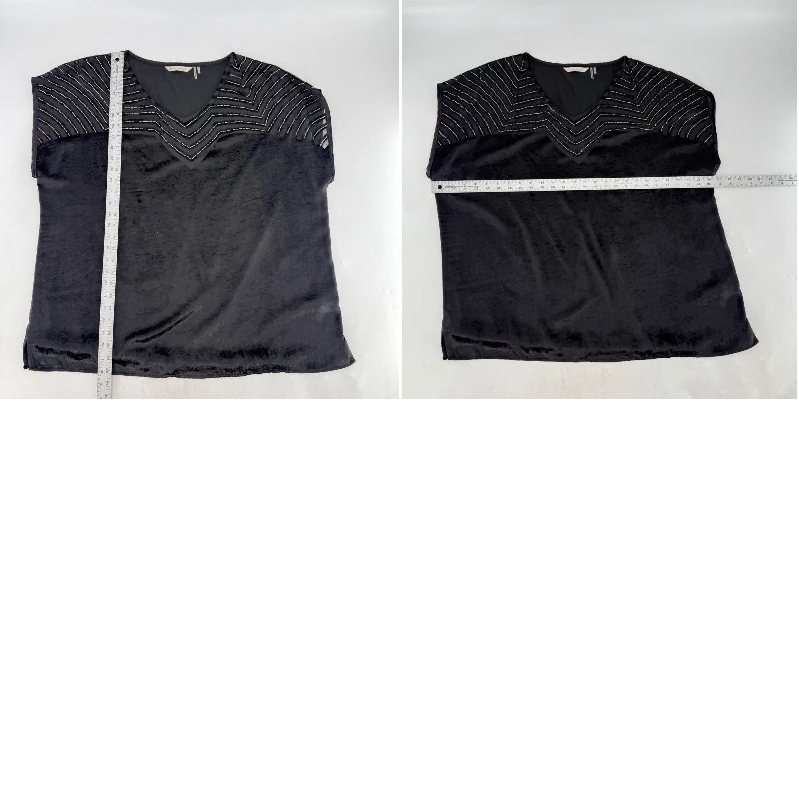 Soft Surroundings Soft Surroundings Blouse V-Neck Short Sleeve Beaded Cap Sleeve Black 1x Plus Womens Witchy Whimsigoth Art Nouveau Velvet Bohemian Modern Size XL / US 12-14 / IT 48-50 - 8 Thumbnail