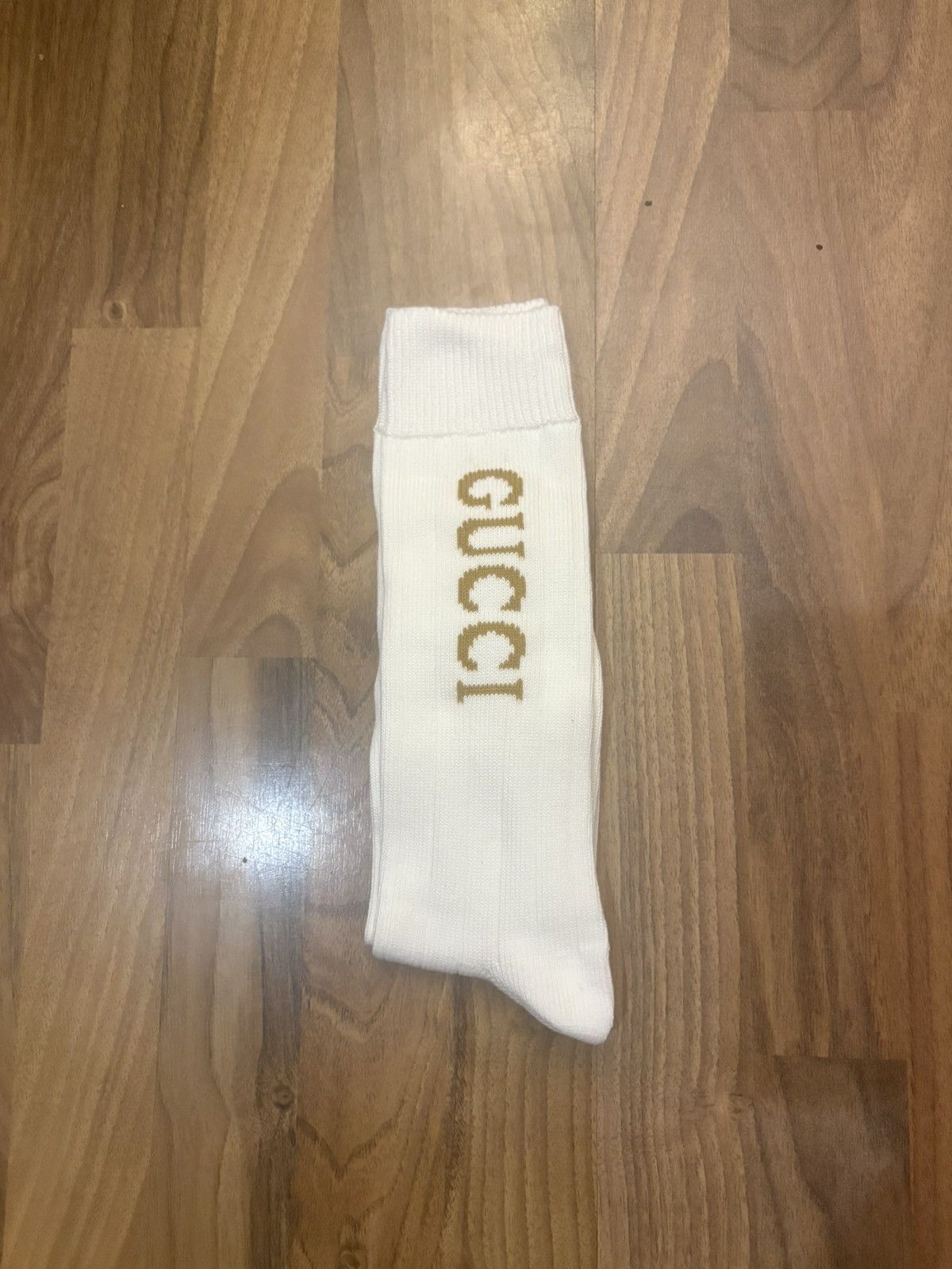 Gucci Gucci Ribbed Logo Socks White / Gold - DEADSTOCK NWT Size L Size ONE SIZE - 5 Thumbnail