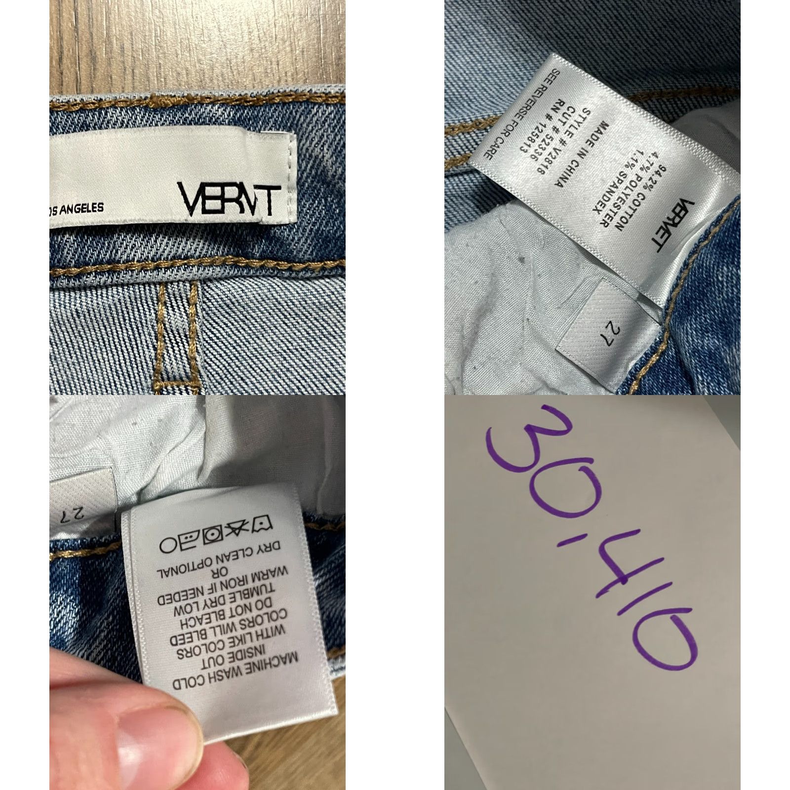 Vintage VERMET Jeans, Women's Size 27, Denim, Straight, Distressed, Pockets, Blue, Regular, 29 Inseam, 27, Size 27" / US 4 / IT 40 - 8 Thumbnail