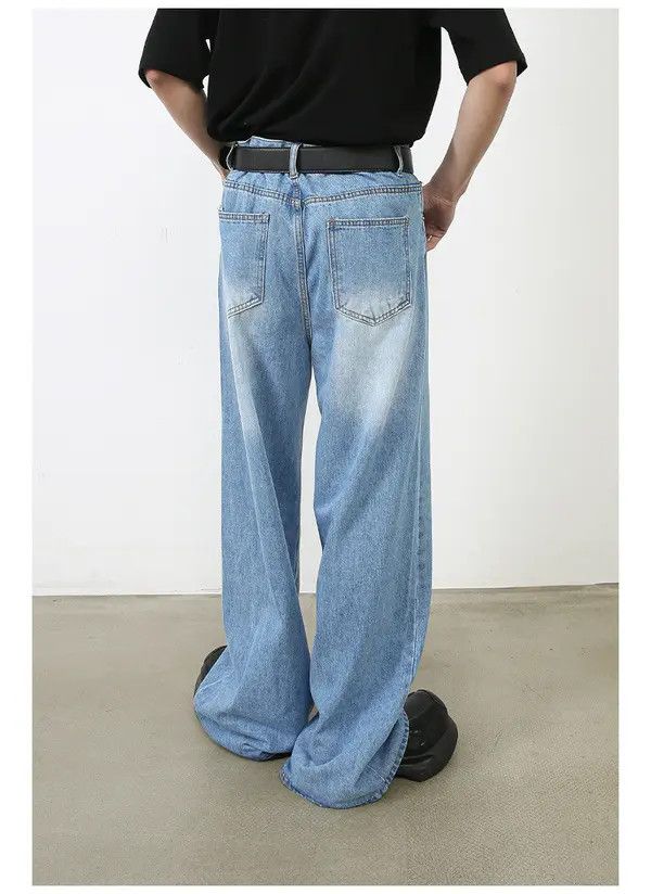 Japanese Brand Men's vintage washed distressed loose straight jeans Size US 32 / EU 48 - 5 Thumbnail