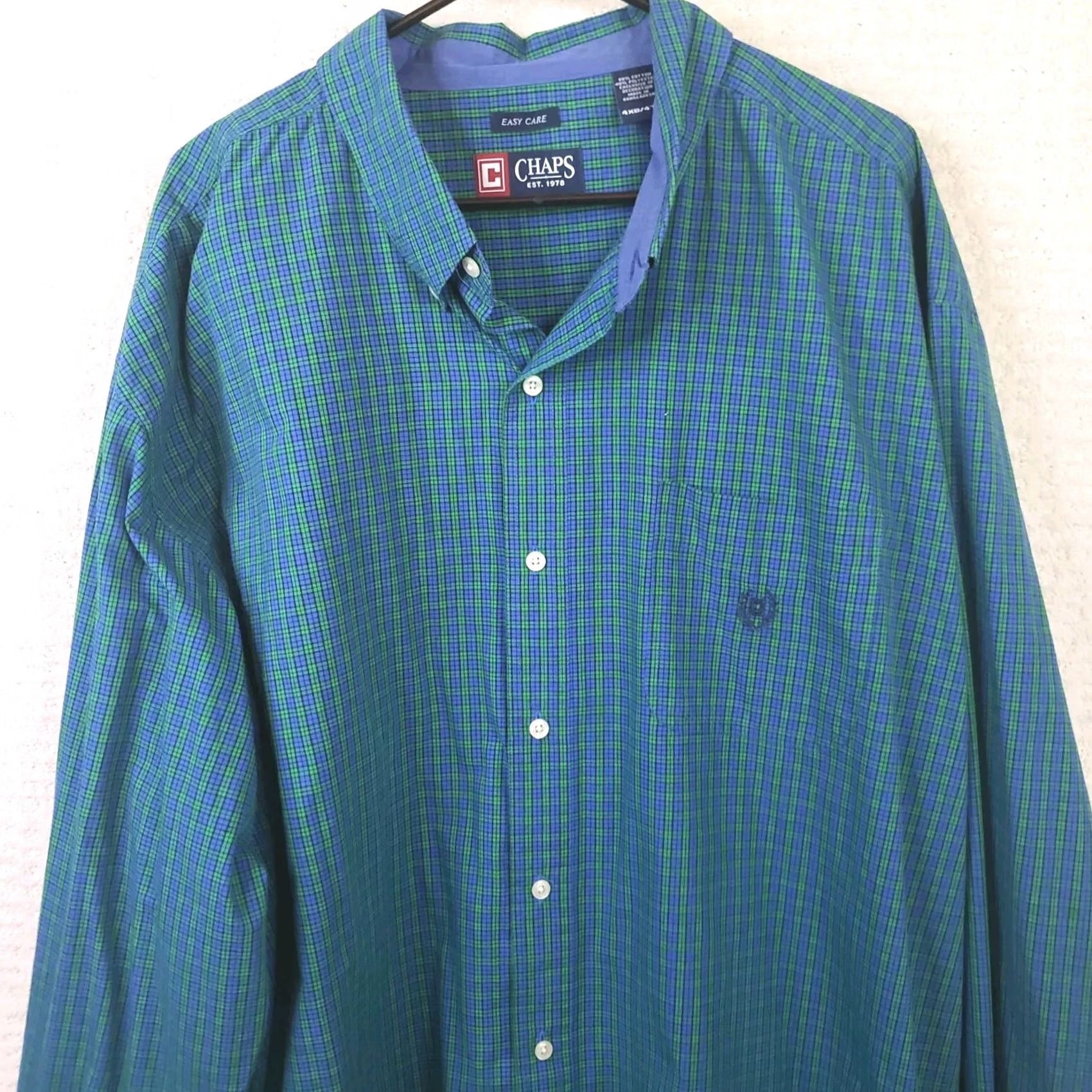 Chaps CHAPS Easy Care Shirt Green Blue Plaid Men's 4XB Button-Up Twill Casual Long Sleeve Size US XXL / EU 58 / 5 - 2 Thumbnail