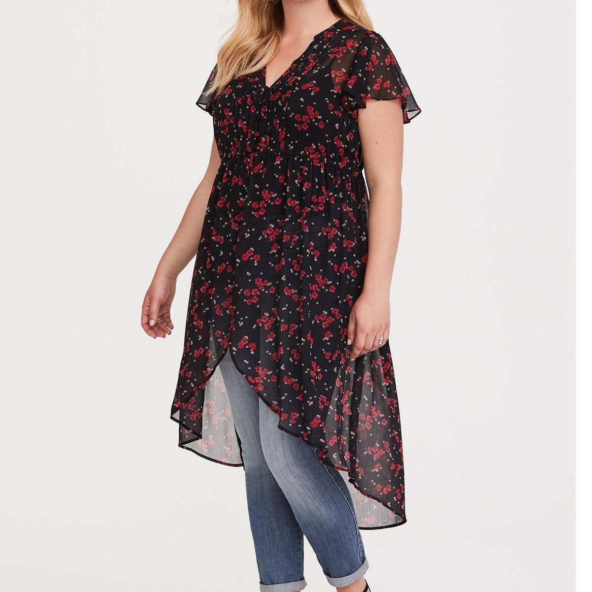 Torrid Torrid Women Floral Hilo Tunic Top Plus Size 2X Whimsygoth Size XXL / US 16-18 / IT 52-54 - 1 Thumbnail