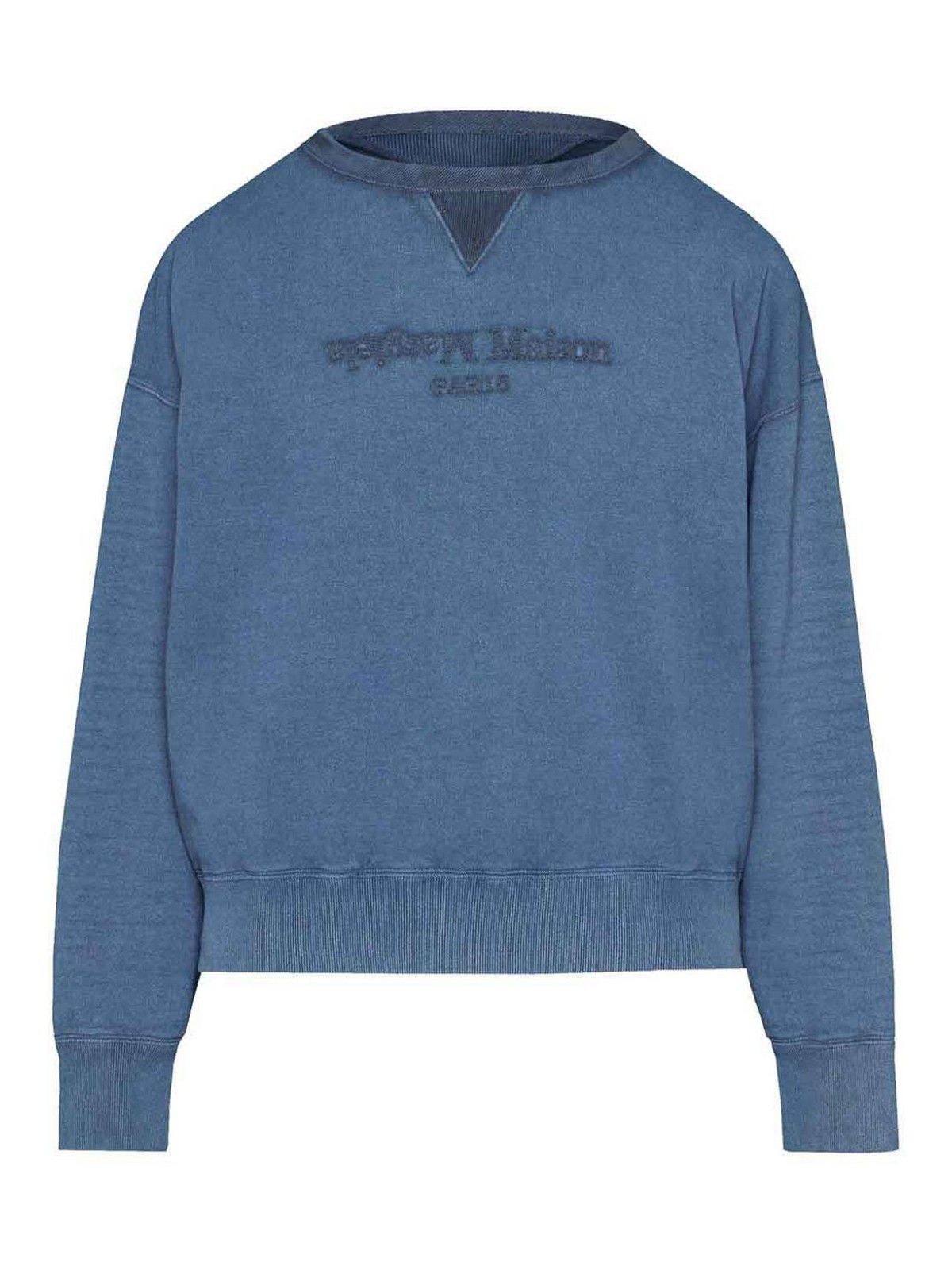 Maison Margiela o1y1124 Logo Cotton Sweatshirt & Hooded In Blue Size US L / EU 52-54 / 3 - 1 Thumbnail