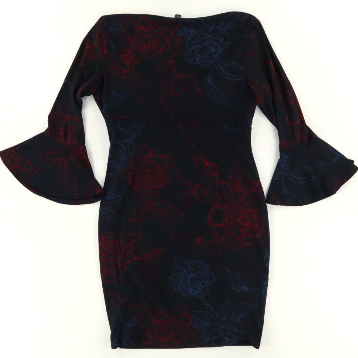 Ralph Lauren Lauren Ralph Lauren Dress Navy Blue Women's 12 Flare Sleeve Floral V-Neck 3/4 Sleeve Slim Cocktail Shirt Size XL / US 12-14 / IT 48-50 - 4 Thumbnail