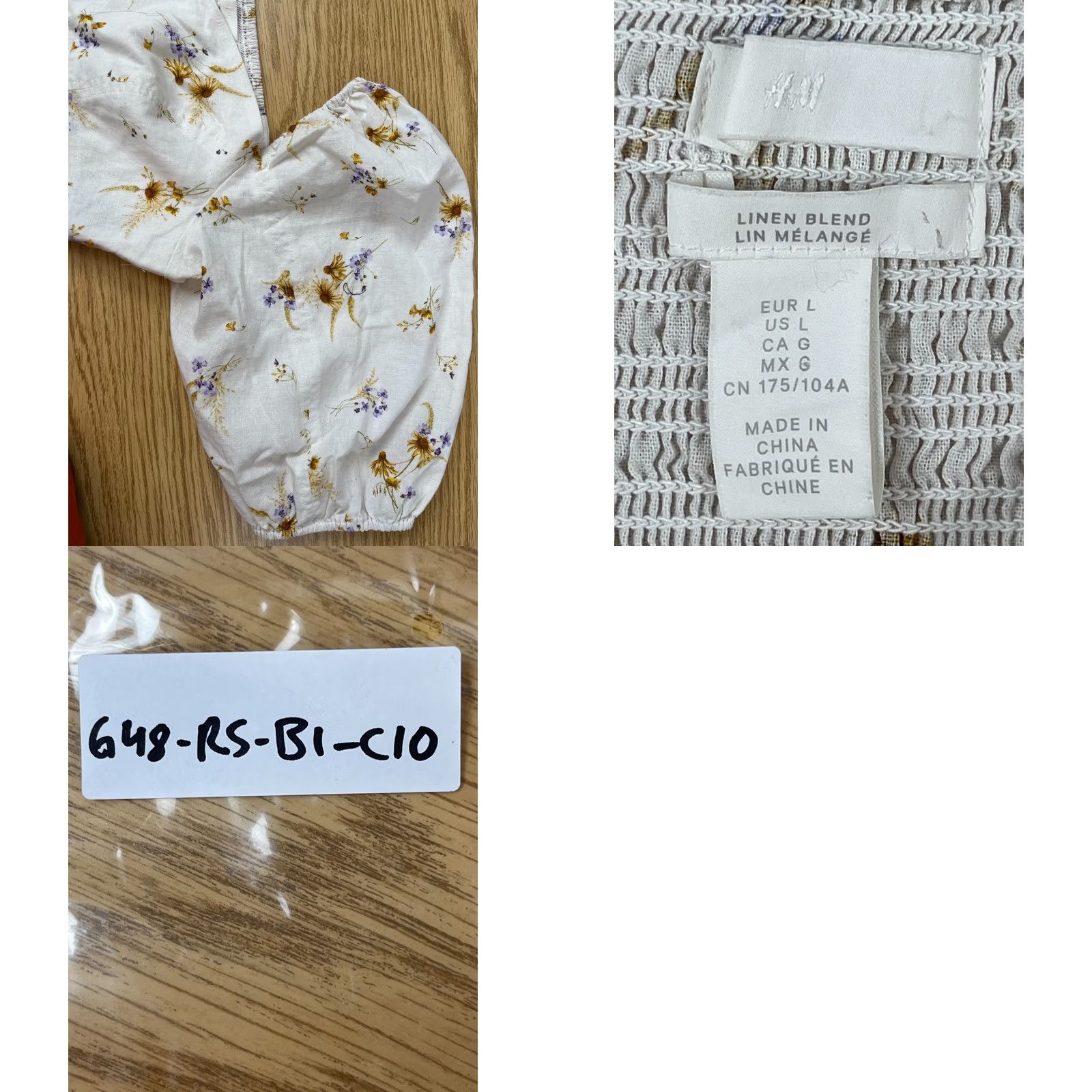 H&M H&M Crop Top Womens L White Floral Puff Sleeve Cropped Slouchy Back Smocked Back Size L / US 10 / IT 46 - 8 Thumbnail