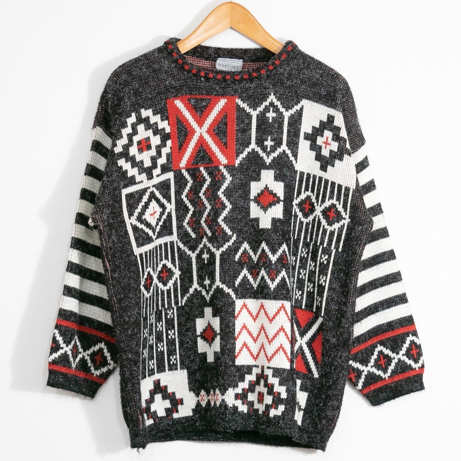 Vintage Vintage Abstract Pattern Acrylic Sweater Mens Large - Black Size US L / EU 52-54 / 3 - 2 Thumbnail