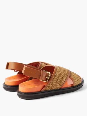 Marni o1s22i1n0525 Leather & Raffia Fussbett Sandals in Brown Size US 6 / IT 36 - 5 Thumbnail