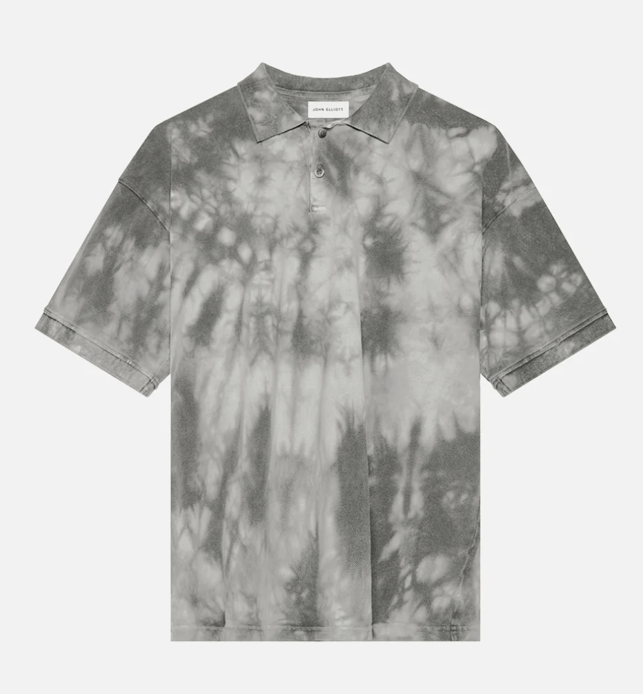 image of John Elliott Oversized Polo in Charcoal Gray Grey Tie Dye, Men's (Size Medium)
