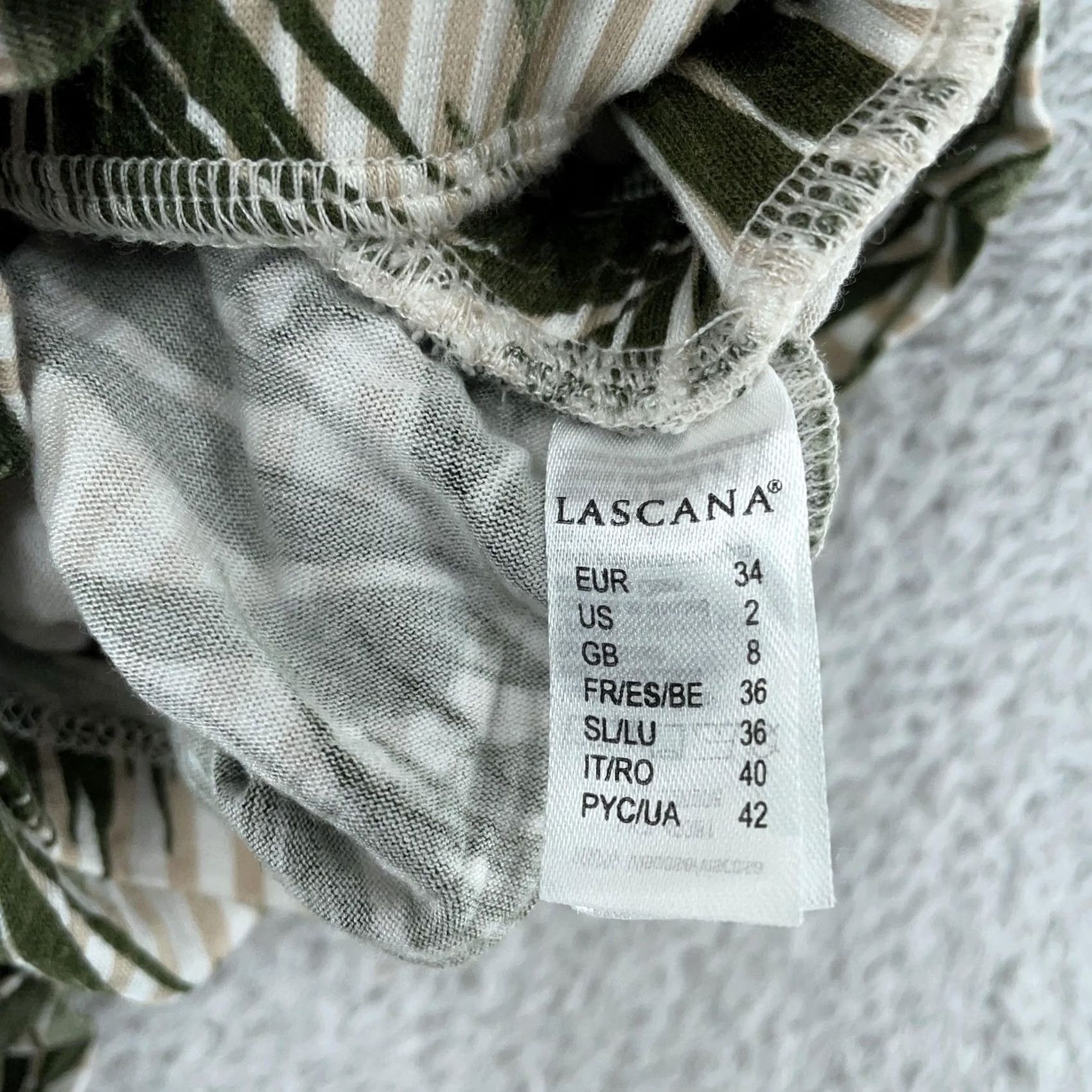 Vintage LASCANA Romper Green White Tropical Palm Leaf Sleeveless Drawstring Womens 2 Size 26" / US 2 / IT 38 - 6 Thumbnail