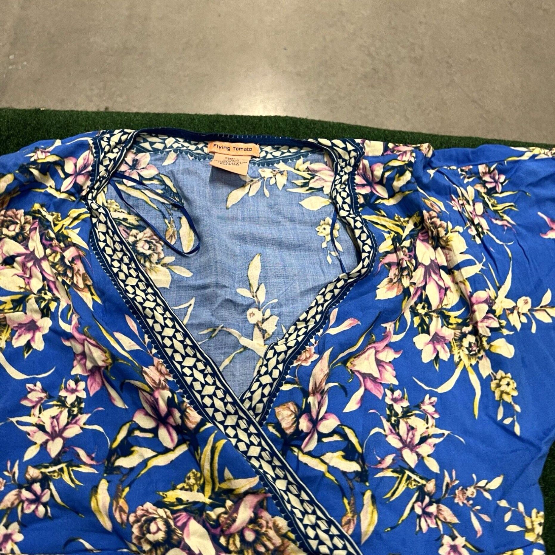 Vintage Flying Tomato Dress Womens Small Blue Pattern Flowy Midi Beachy Flowers Size S / US 4 / IT 40 - 4 Thumbnail